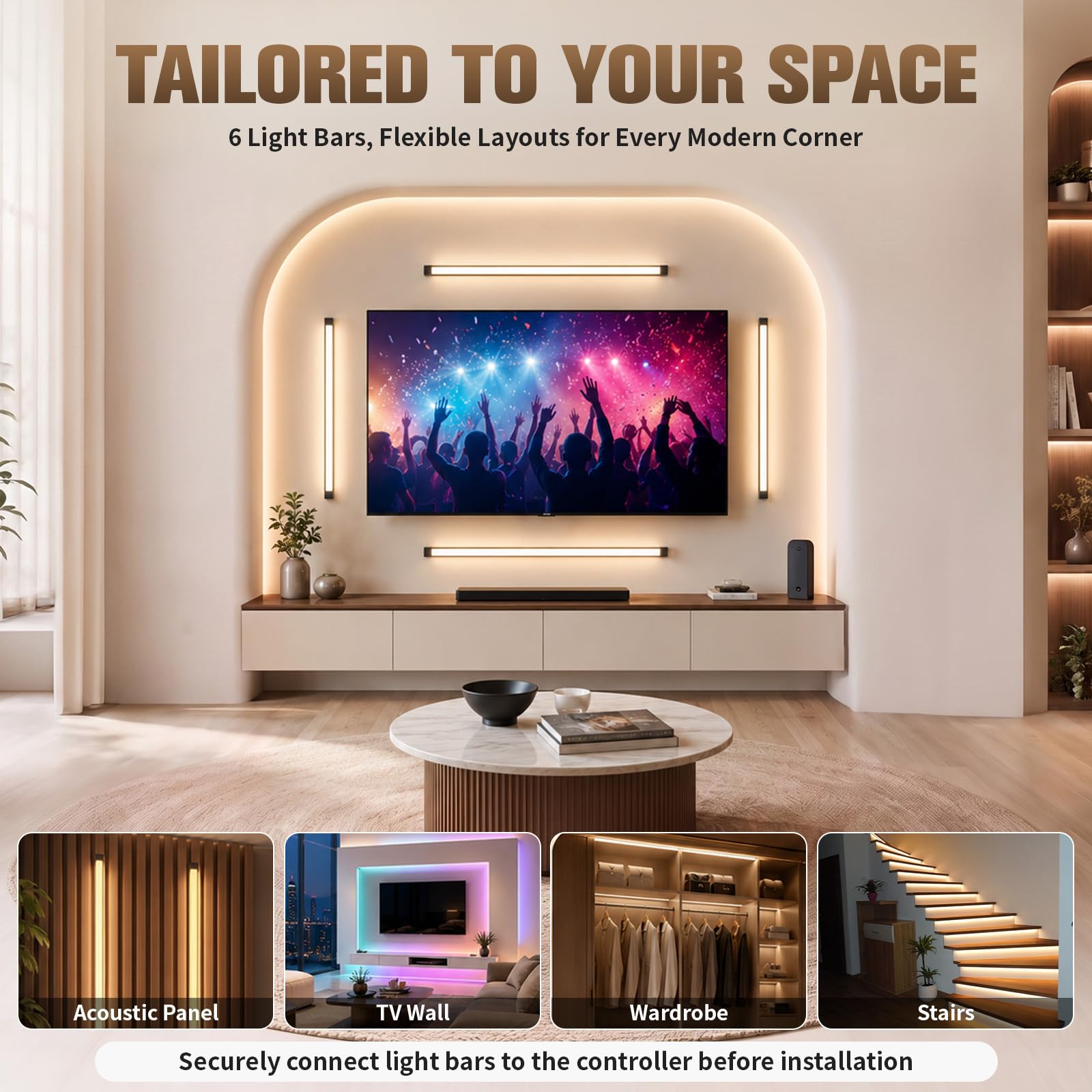 RGB LED para paneles acústicos – 6 tiras LED de 90 cm se pueden cortar con mando a distancia, regulables, iluminación de paneles acústicos, sincronización de música, para paneles acústicos, pared de