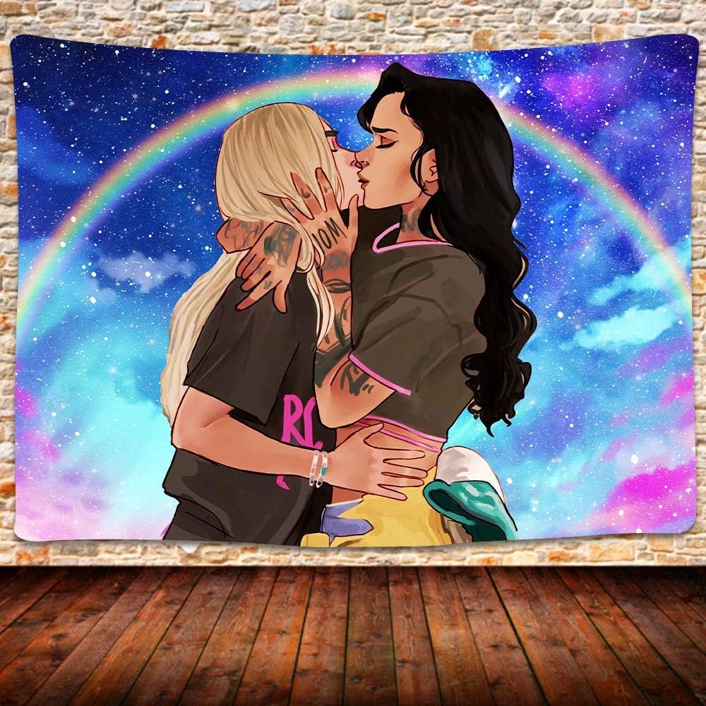 874 Tapestry24 Garden Tapestry Love Lgbt Lesbian Anime Lesbian Love Kiss Soft Wall Tapestry Portable Tapestry For Decor Room Dorm,130X150cm
