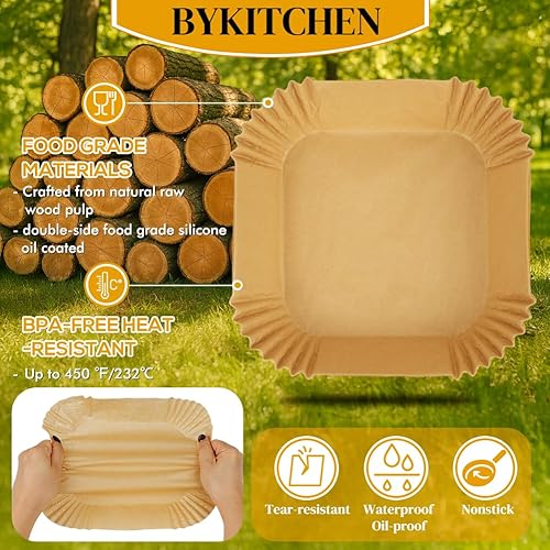 Miniatura 4 de BYKITCHEN Forros de papel desechables para freidora de aire pequeña para freidora de aire de 2 a 5 cuartos de galón, mini forros de papel pergamino