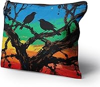 Vista 2 de Cafl Bolsa de maquillaje para mujeres y niñas, organizador de viaje portátil de gran capacidad, 10 x 8 pulgadas, Par de mirlo posado en ramas