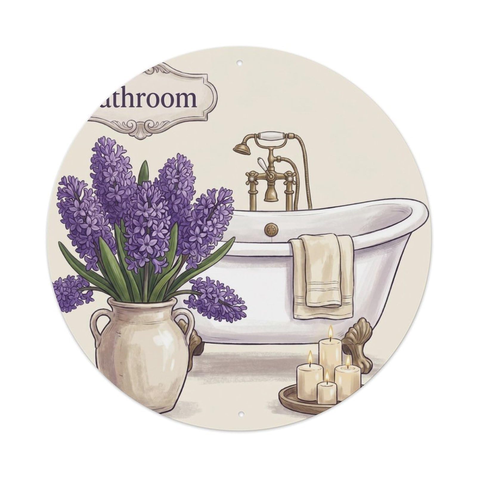 Fqnyr Style Bathroom Hyacinth Romantic Bathroom Wall Metal Tin Sign