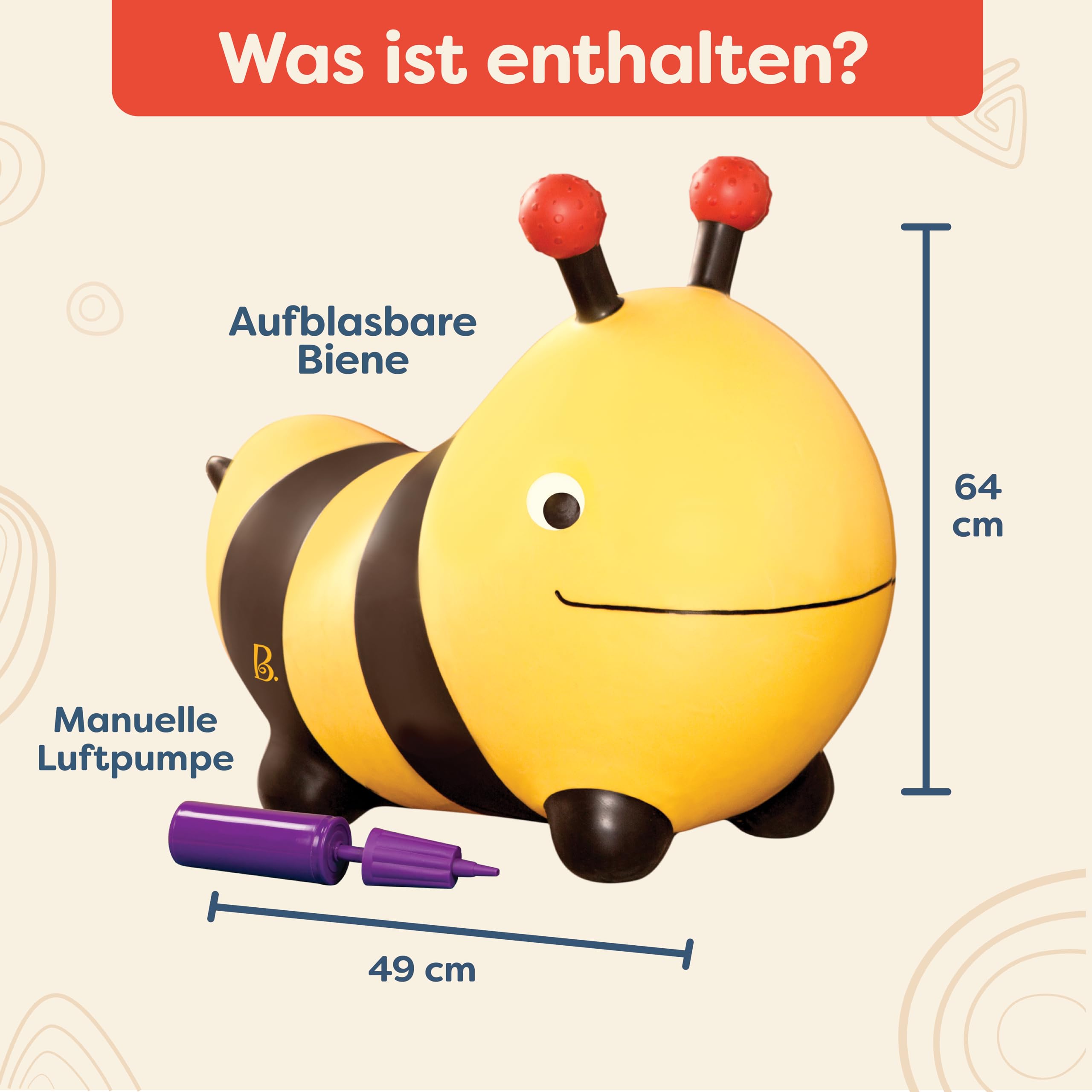 B. toys - Bouncy Boing! - Bizzi - Rutscher Biene - Hüpftier Spielzeug - Aufblasbarer Hopper für Kleinkinder, Kinder - Springen & Hüpfen - Inklusive Luftpumpe