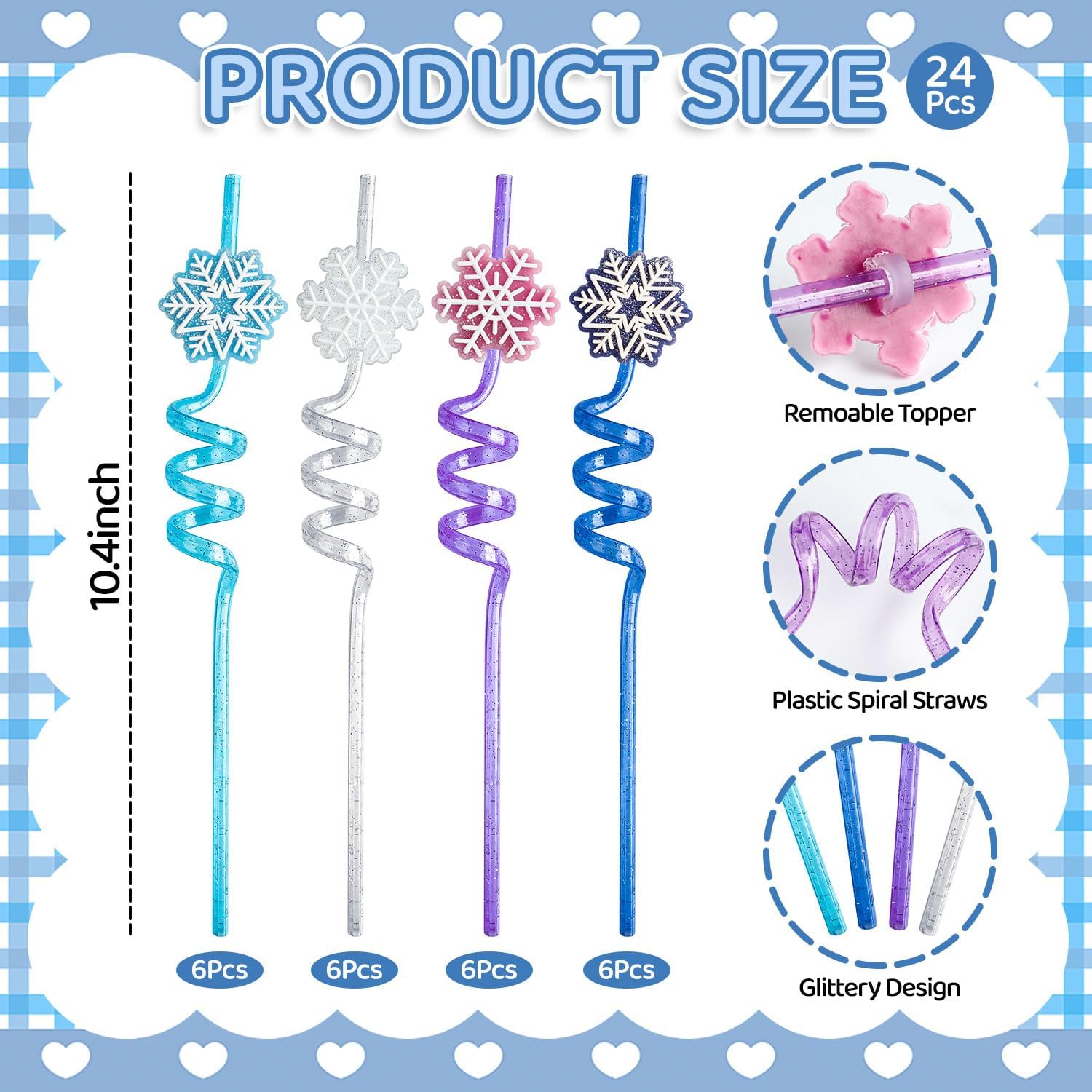 24 PCS Reusable Snowflake Straw Set, Drinking Plastic Snowflake Straws with 2 Cleaning Brushes for Christmas, Winter Parties, Themed Birthdays, Wedding Decor - Image 2