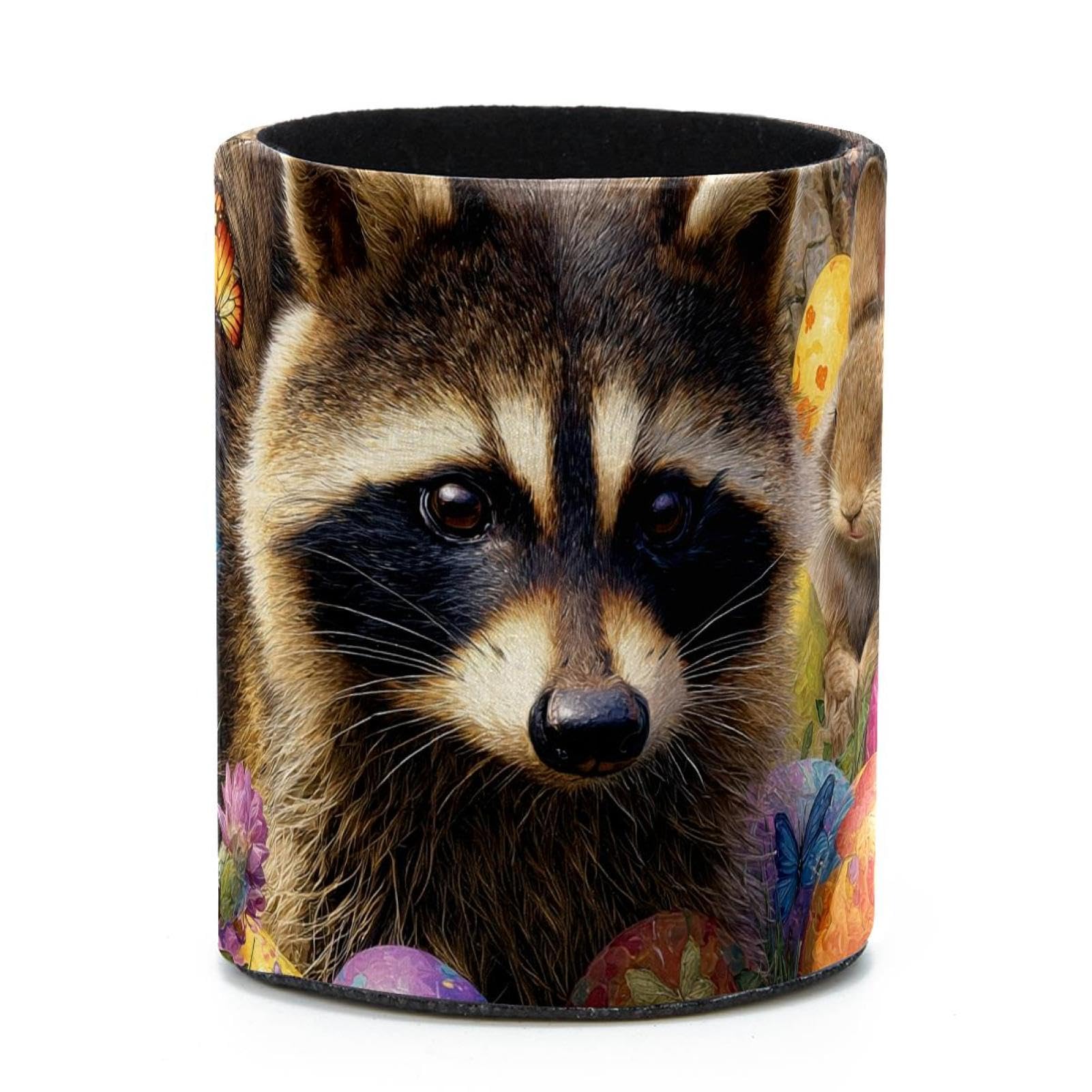 VAPOKF Round Pencil Holders for Desk, Raccoon and Easter Eggs Pen Holders Pen Pot Makeup Brushes Storage Desktop Stationery Supplies Organiser for Home Office
