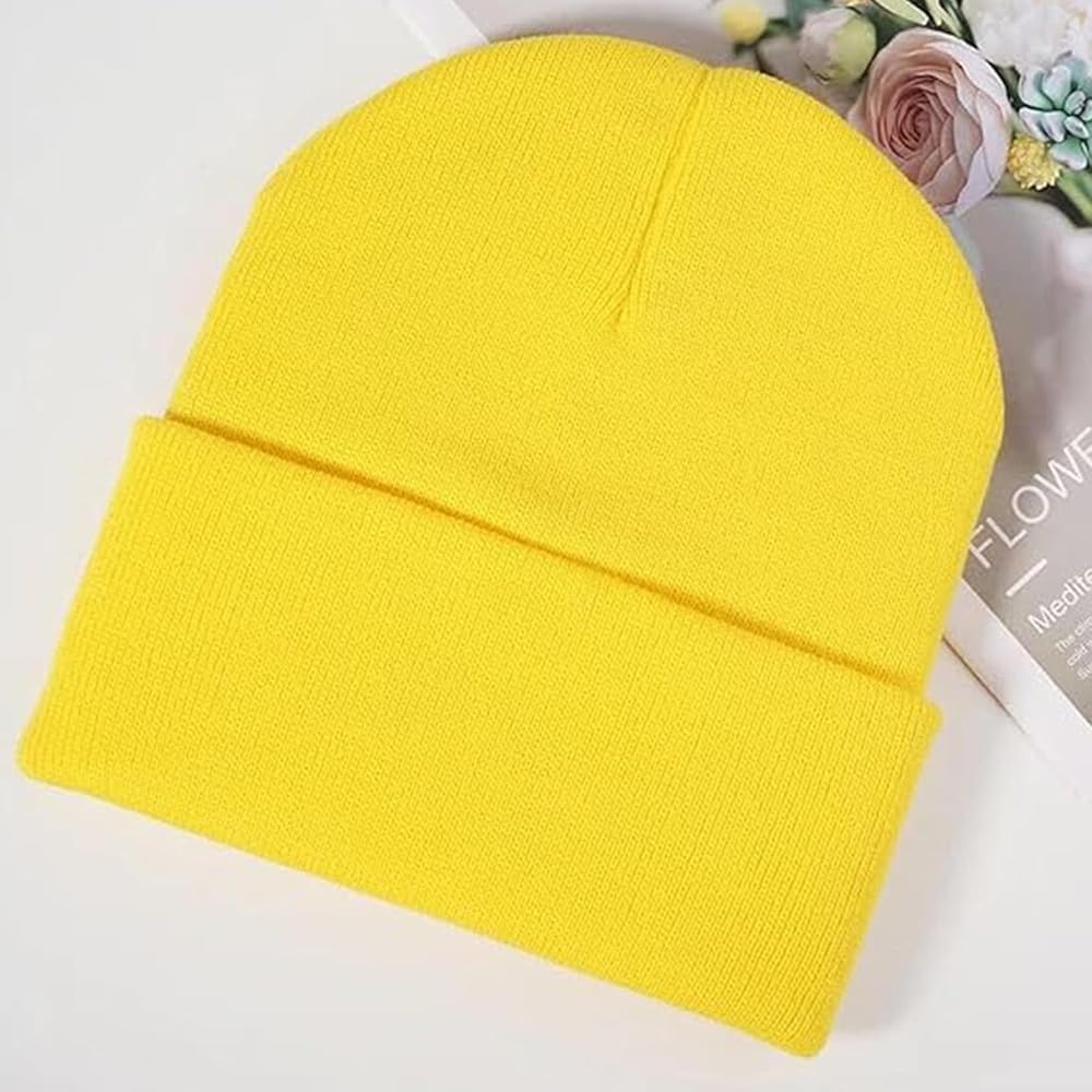 NNCEVM Beanie for Men Women, Unisex Cuffed Yellow Beanies