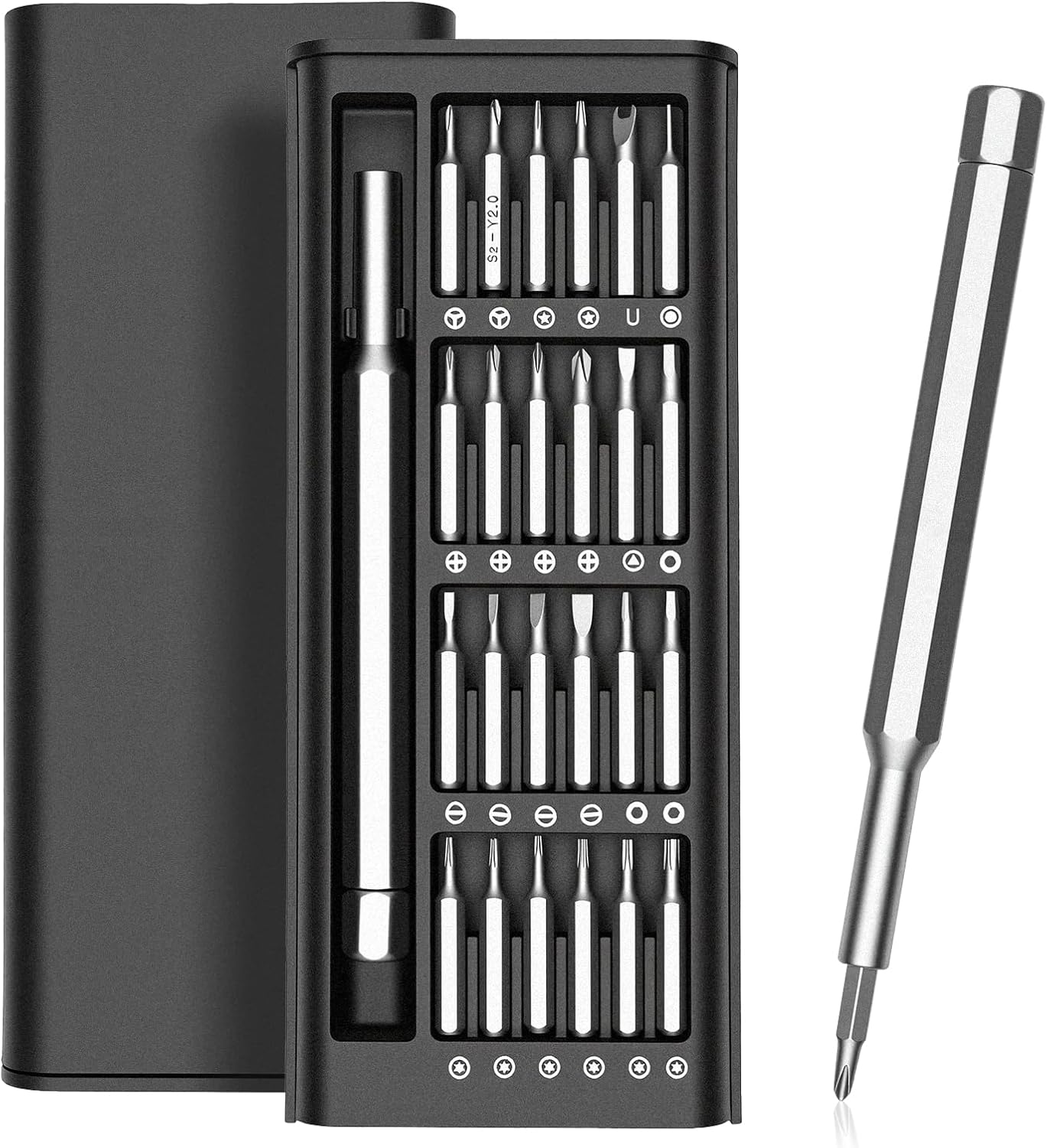 TENOC 25-in-1 Precision Screwdriver Set, Magnetic Chrome Vanadium Steel Bits, Aluminum Alloy Handle with 360° Swivel Cap for Electronics Repair