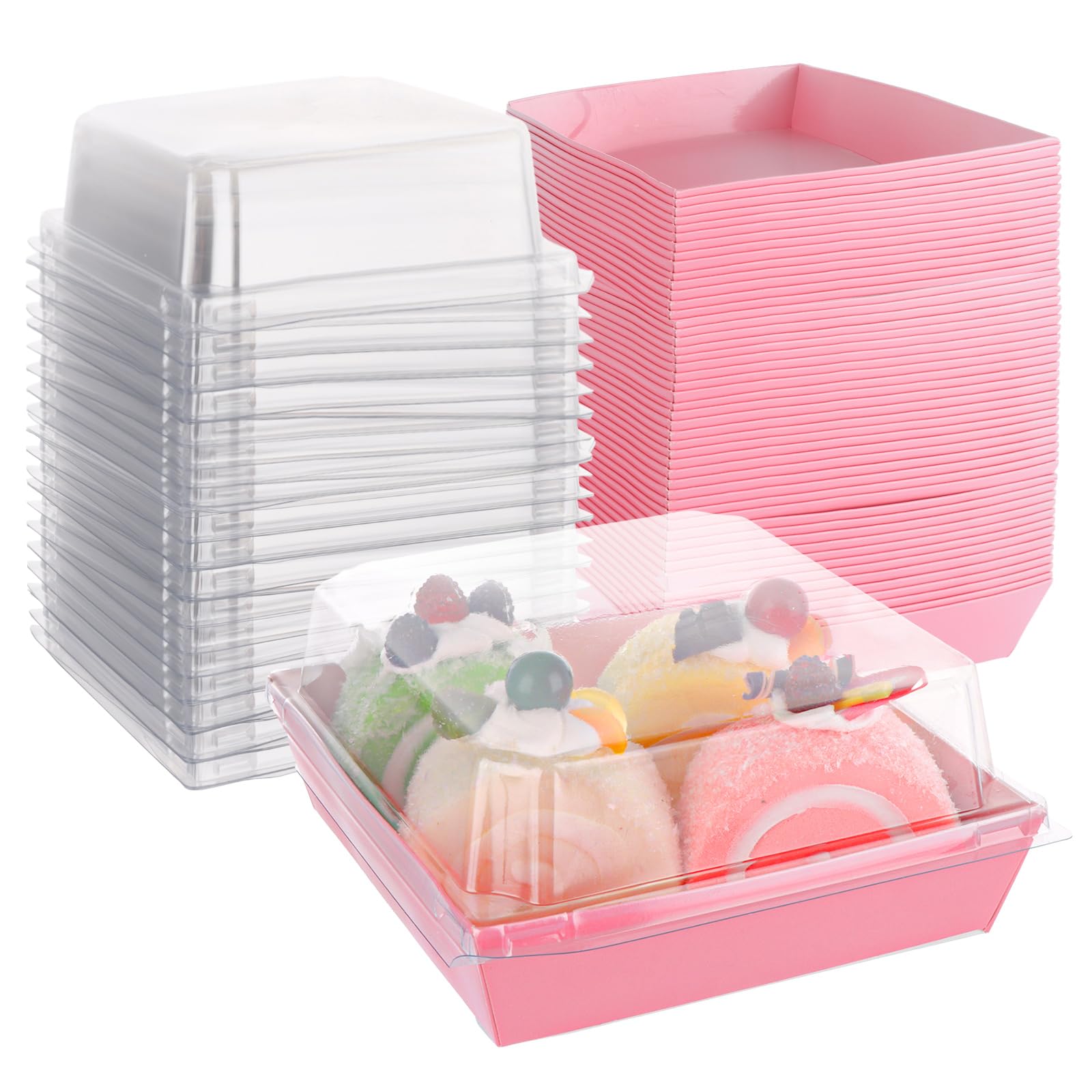 DAJAVE 75 Pcs Pink Cakes Slice Boxes, 5 Inch Cake Boxes for Cake Portions Small Cake Boxes Individual Cake Takeaway Boxes Charcuterie Box for Dessert, Macaron, Cookies
