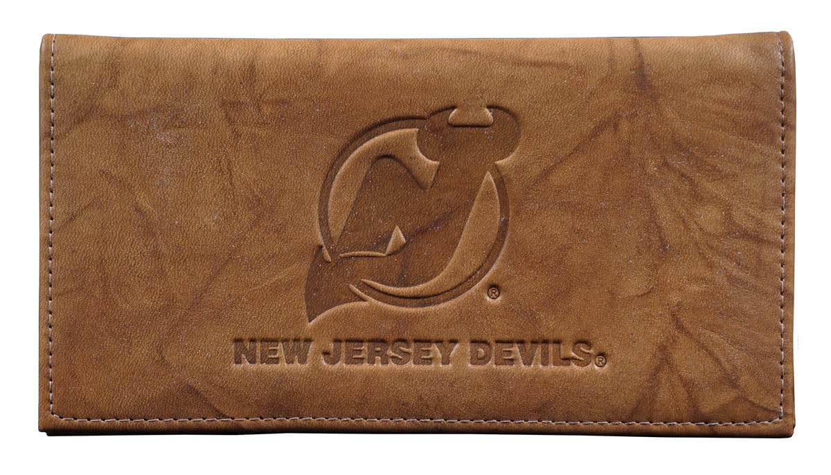 Rico New Jersey Devils Brown Leather Checkbook Cover for Men & Women Checkbook Holder