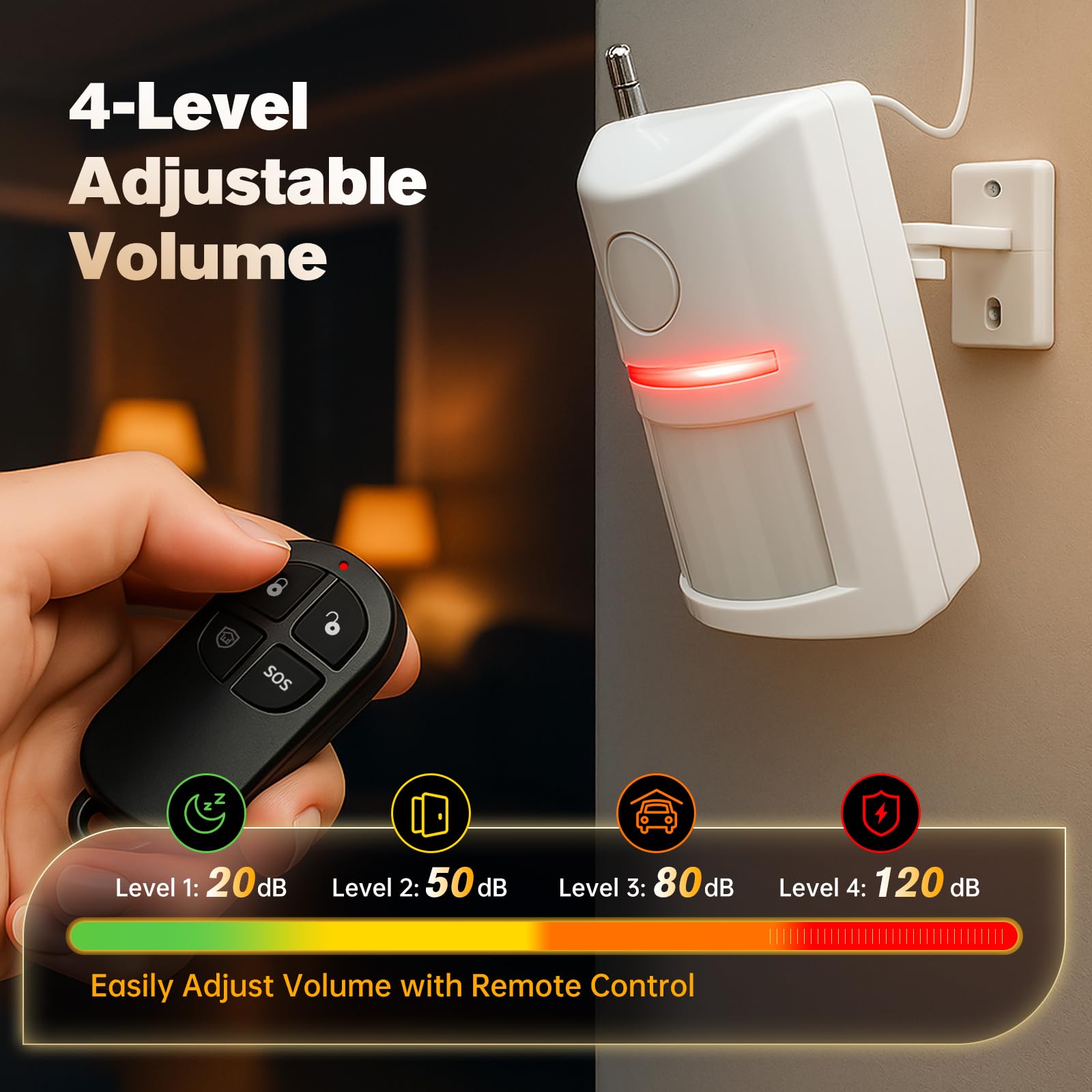 Alarma inalámbrica con sensor de movimiento y timbre de puerta, alerta de seguridad con enchufe de CA con control remoto, detector infrarrojo de 90 dB para negocios, oficina y garaje (1 alarma