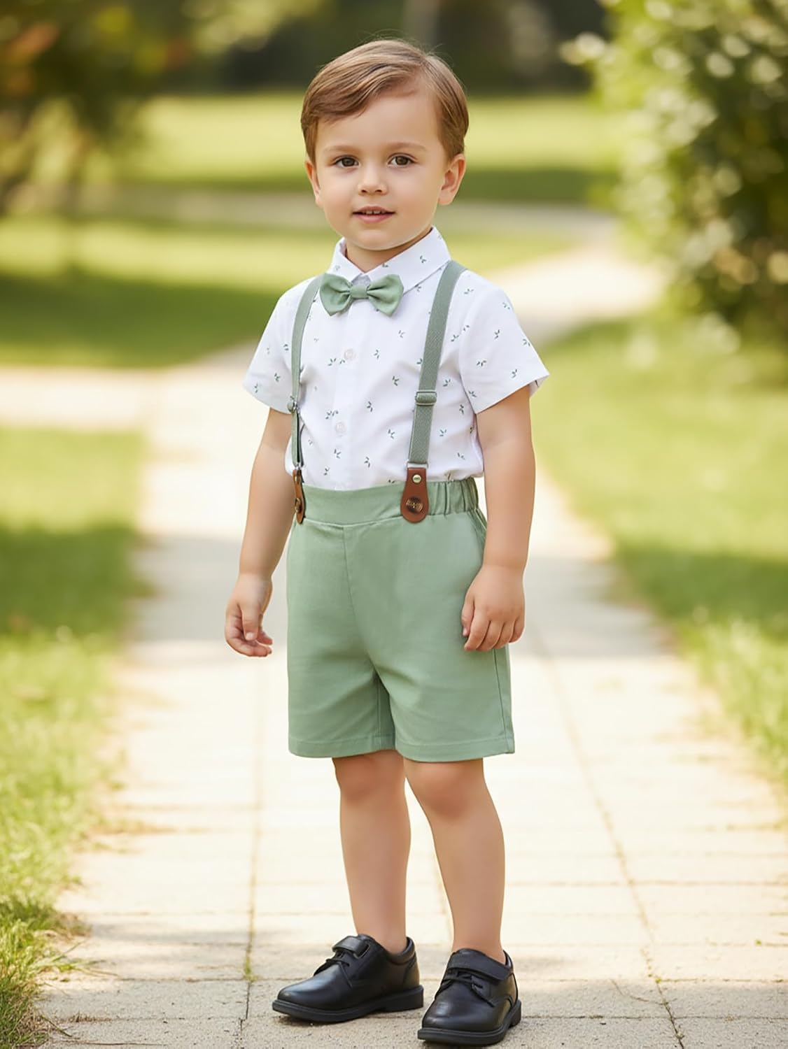 Boarnseorl Baby Boys Shorts Sets, Infant Shirt+Shorts+Bow Tie+Suspenders Outfits Suits