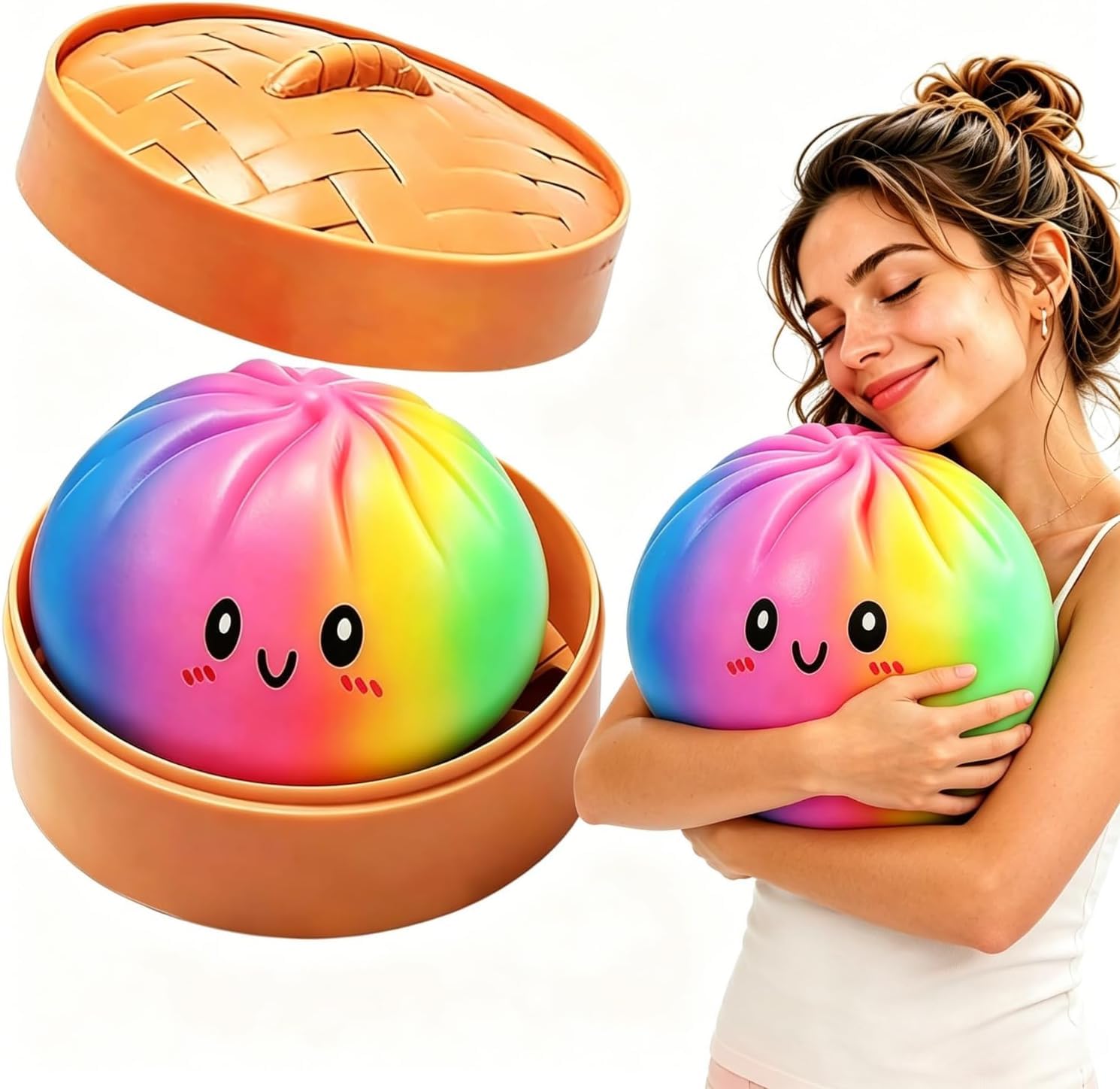 Gigante Squishy Dumpling Sorpresa Originales with Steamer, 25CM Dumpling de Elásticos Gigantes Bola de para el estrés, Recuperación Lenta Juguetes para Aliviar el Estrés Portátiles (Vistoso-25 cm)