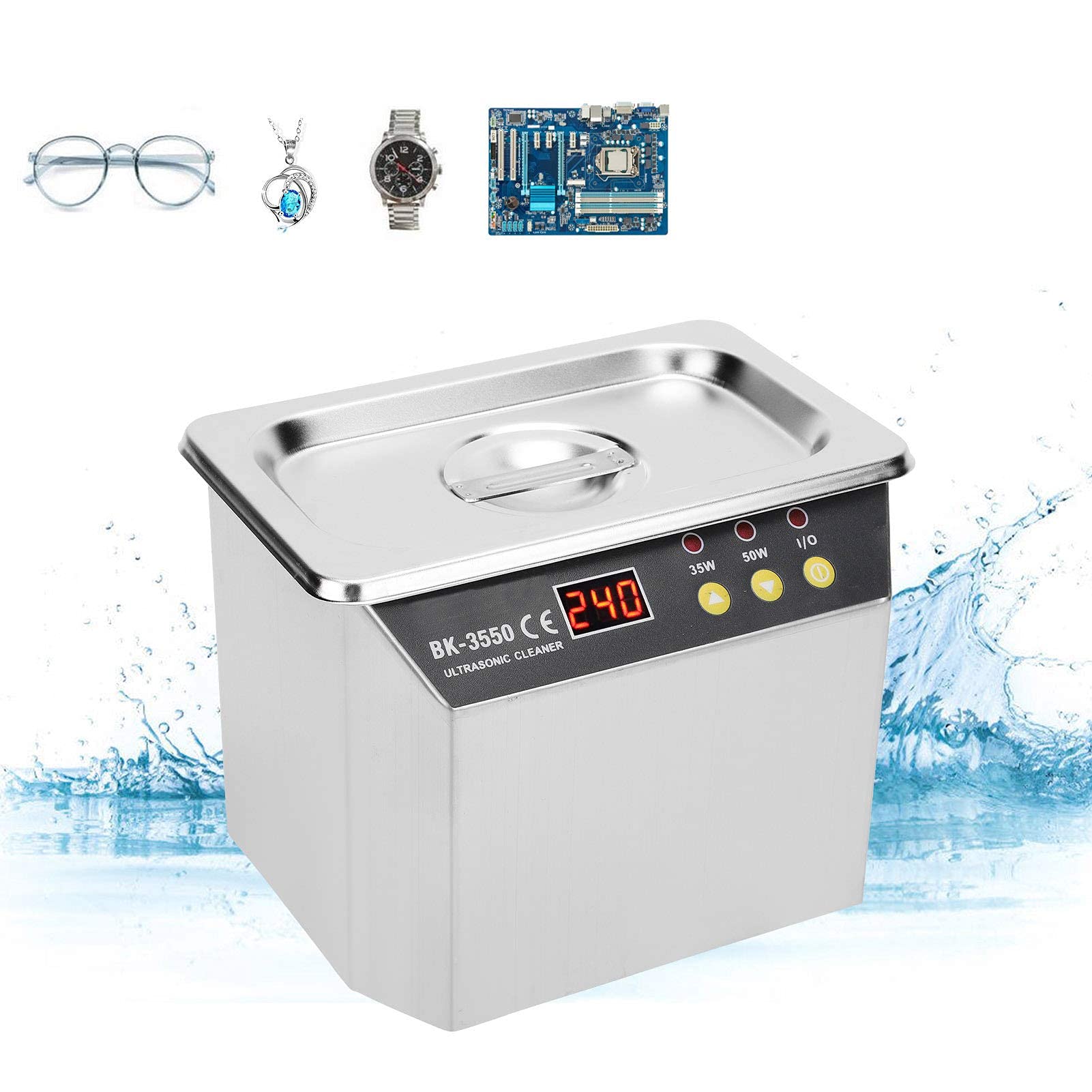 Detergente ad ultrasuoni da 0,8 L 110/220 V, display digitale a LED intelligente 304 macchina per la pulizia a ultrasuoni in acciaio inossidabile, per orologi, protesi(EU PLUG)
