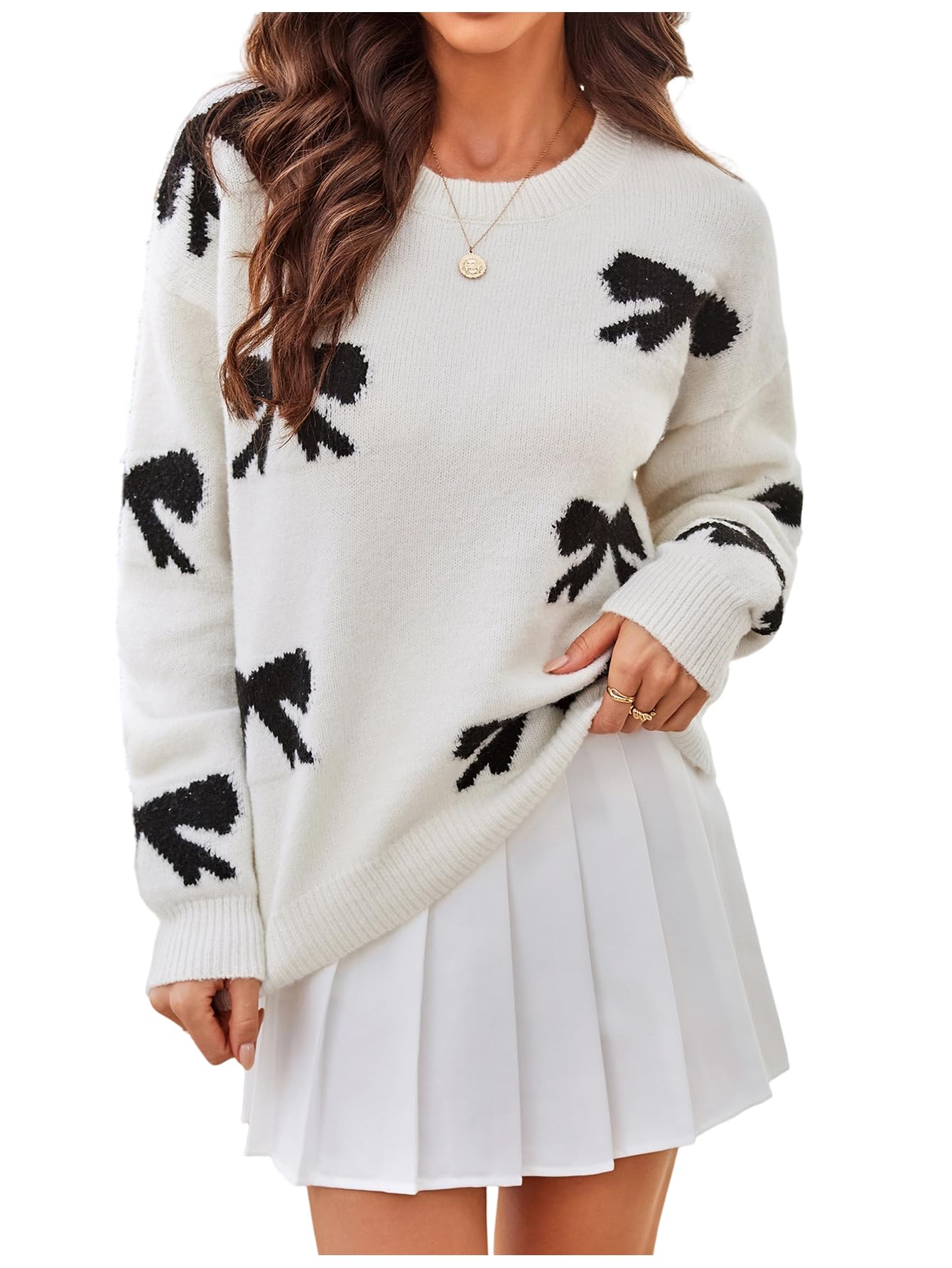 RoseSeek Women's 3D Floral Appliques Sweaters Long Sleeve Knit Tops