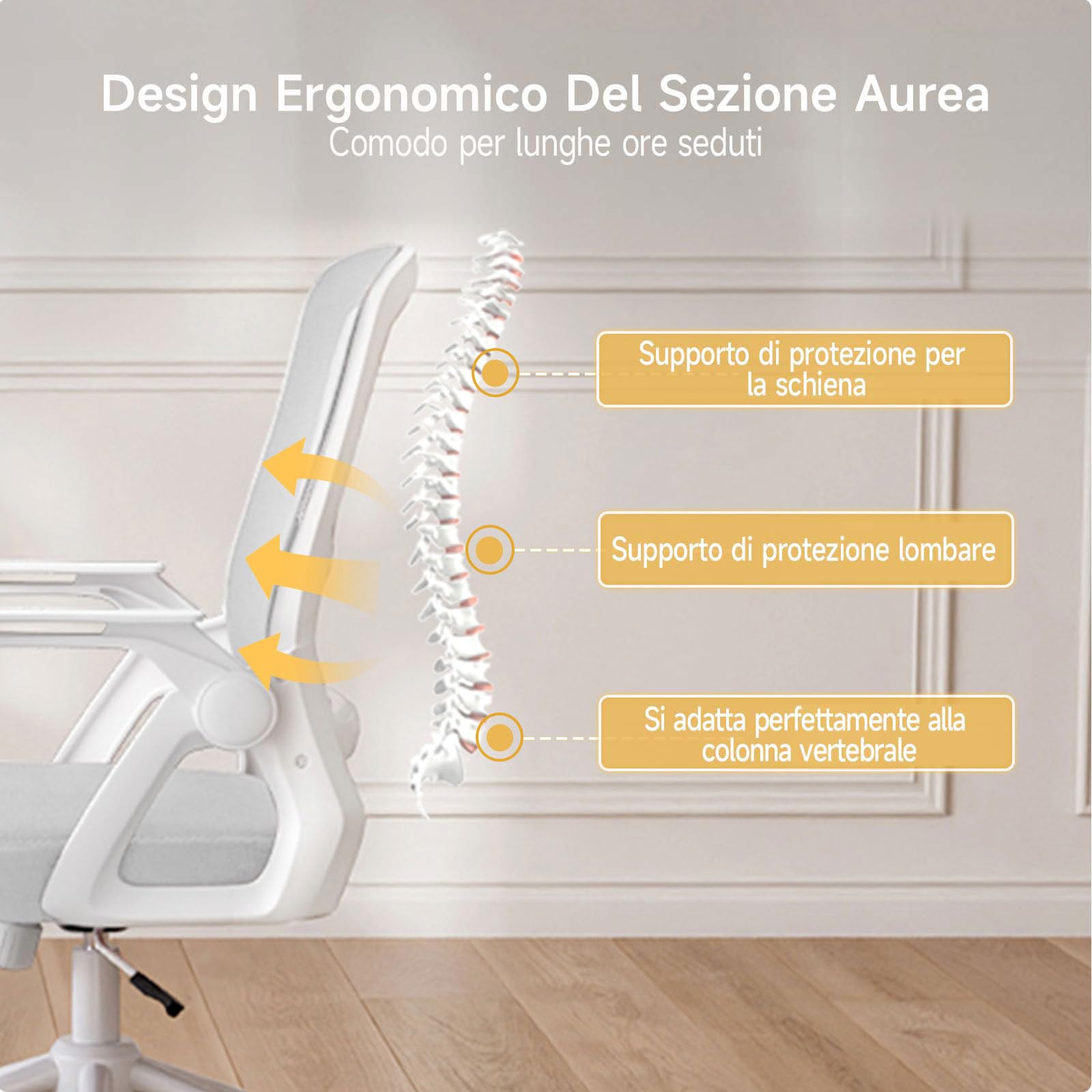 naspaluro Sedia da Ufficio Scrivania Ergonomica, Con Braccioli Pieghevoli, Altezza Regolabile, Seduta e Schienale in Rete Respirante, Girevole con Ruote, Funzione Oscillante Grigio