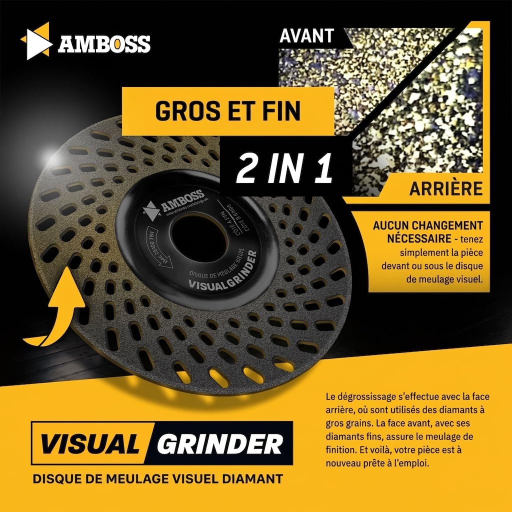 Amboss Disque de ponçage visuel diamant pour meuleuse d'angle/affûtage de couteaux, perceuses, fraiseuses/meulage de pierre, plâtre, béton/Ø 110 mm – alésage 22,2 mm