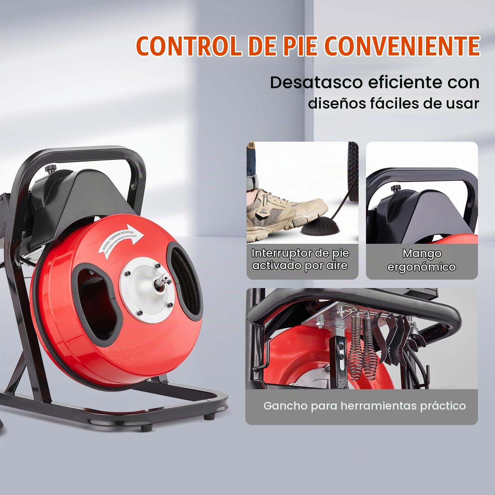 VEVOR Manual50FT 1/2IN 1700rpmCerrado Desbloqueador de Tuberías