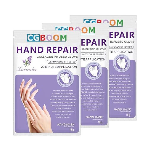 CGBOOM 3 pares de mascarillas de mano, guantes hidratantes, mascarilla renovadora para reparación de piel de manos, colágeno infundido, vitaminas +