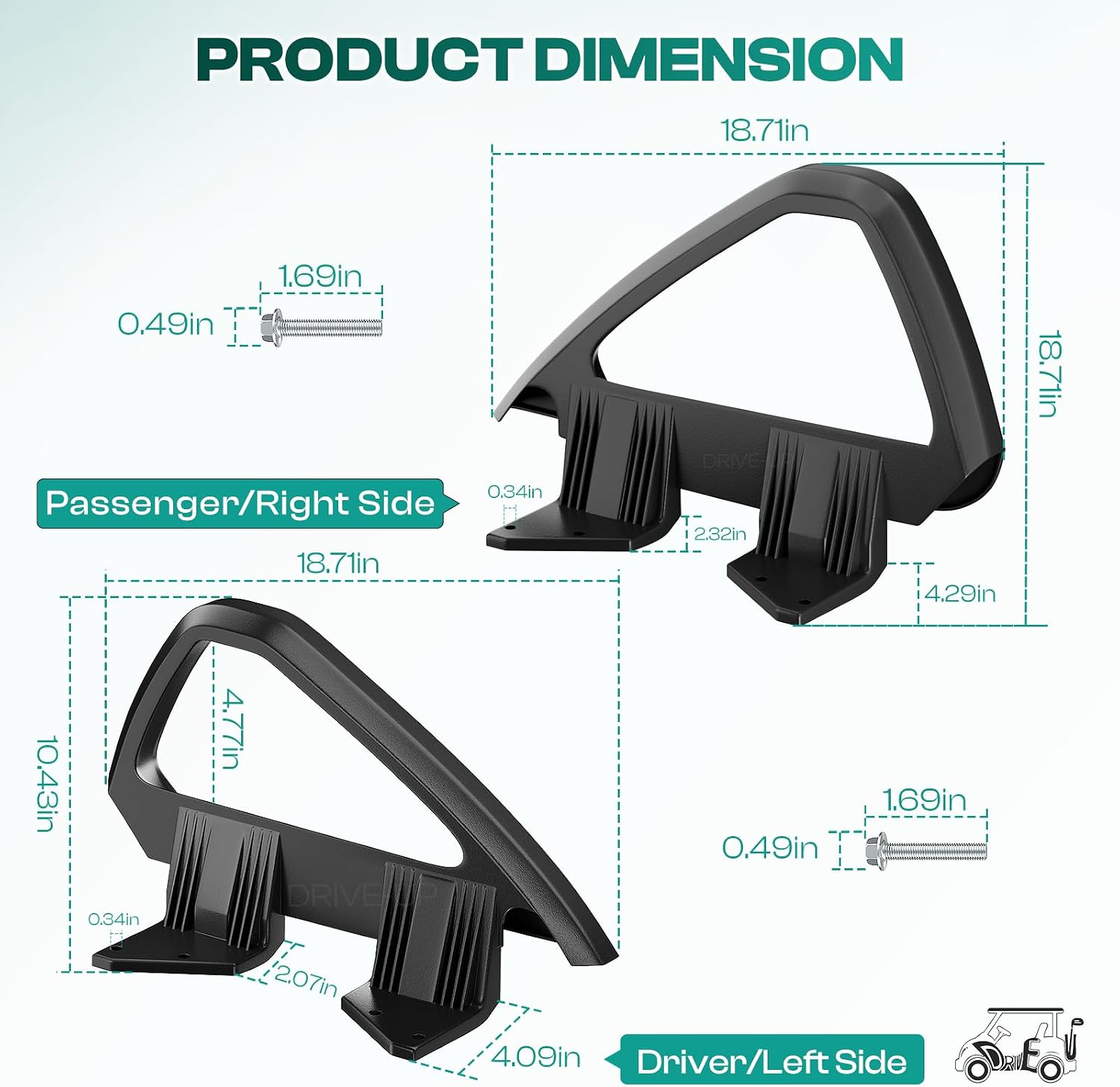 DRIVE UP Golf Cart Arm Rest Hip Restraint, Club Car Seat Handles for Club Car DS 2000-Up Golf Carts, Driver and Passenger Side Club Car DS Hip Restraint, OEM 101987602 103246701 101985502 103246801