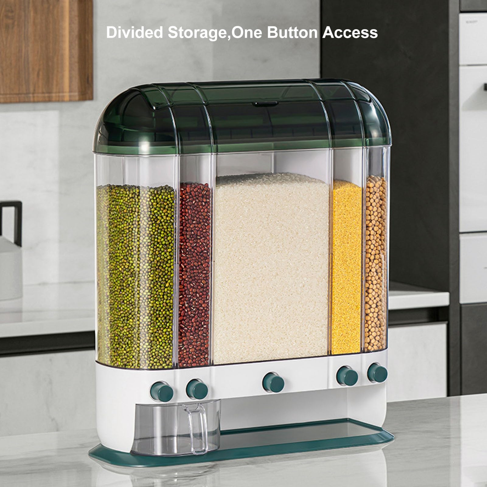 Dispenser di Riso, Contenitore per Cereali Ermetico da 16,5 Kg per Riso con Misurino, Dispenser per Cereali Dal Design Trasparente Contenitori per Alimenti Secchi per Dispensa da