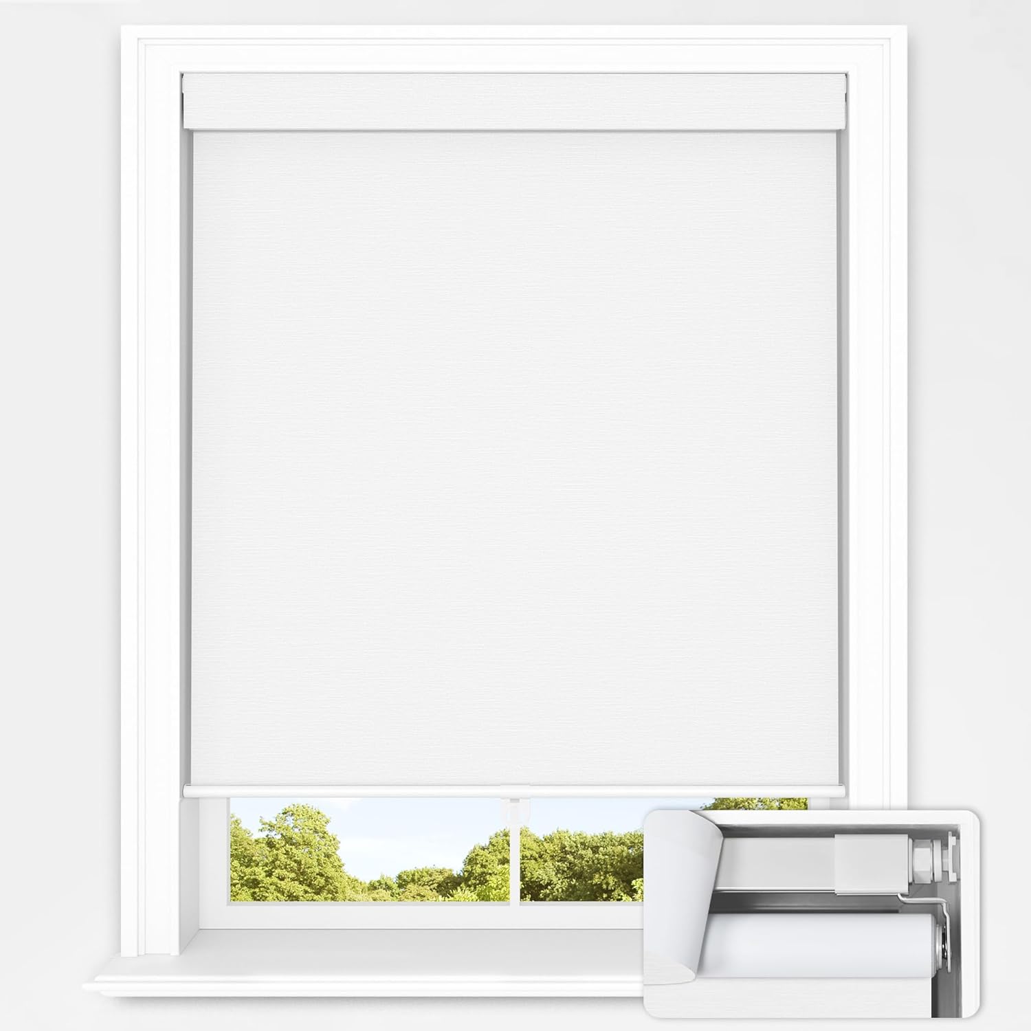 No Drill Roller Shades for Indoor Windows 100% Blackout Cordless Blinds for Home, for Window Size 40” W × 72" H White Blackout - White 40" W × 72" H