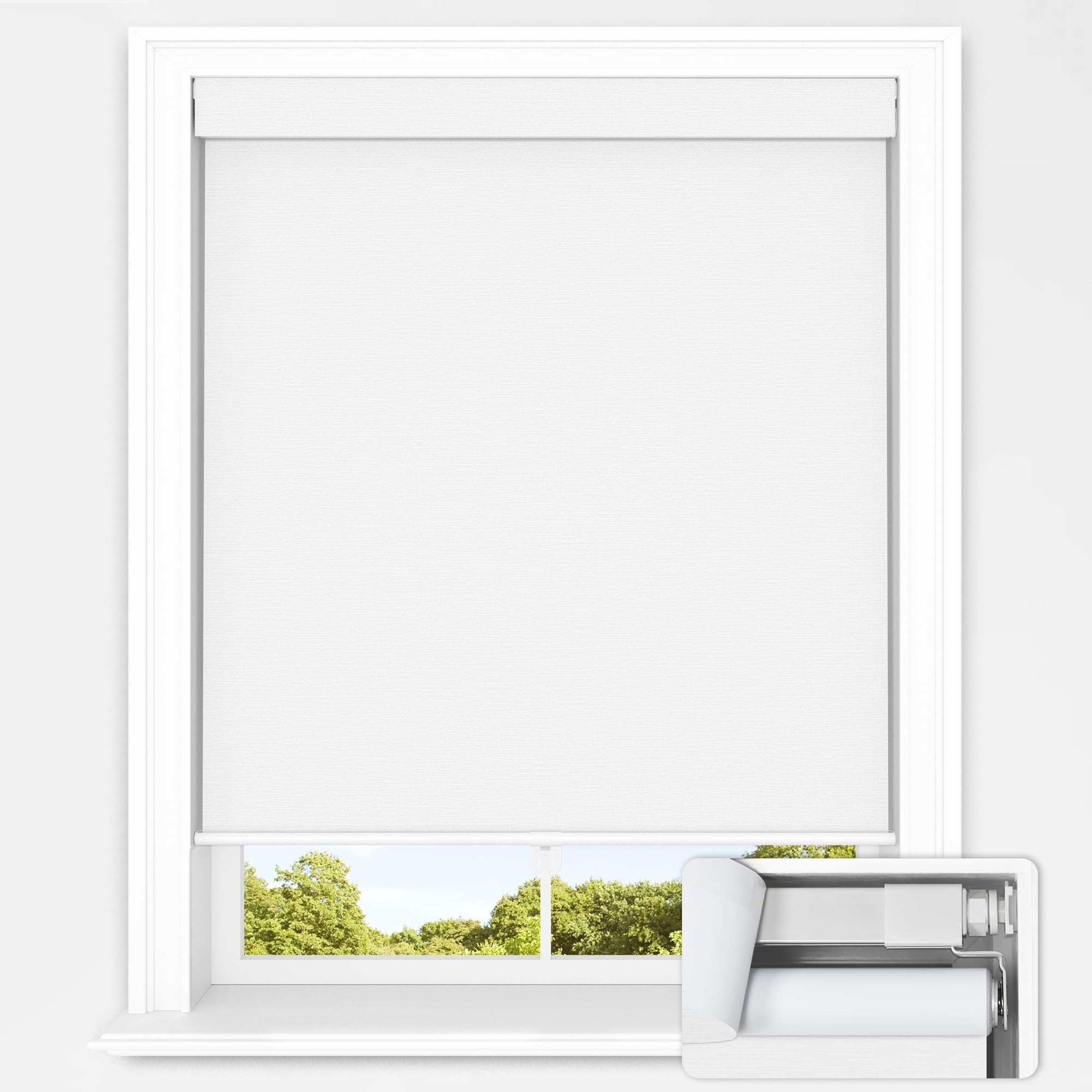 No Drill Roller Shades for Indoor Windows 100% Blackout Cordless Blinds for Home, for Window Size 25.5'' W × 48" H White