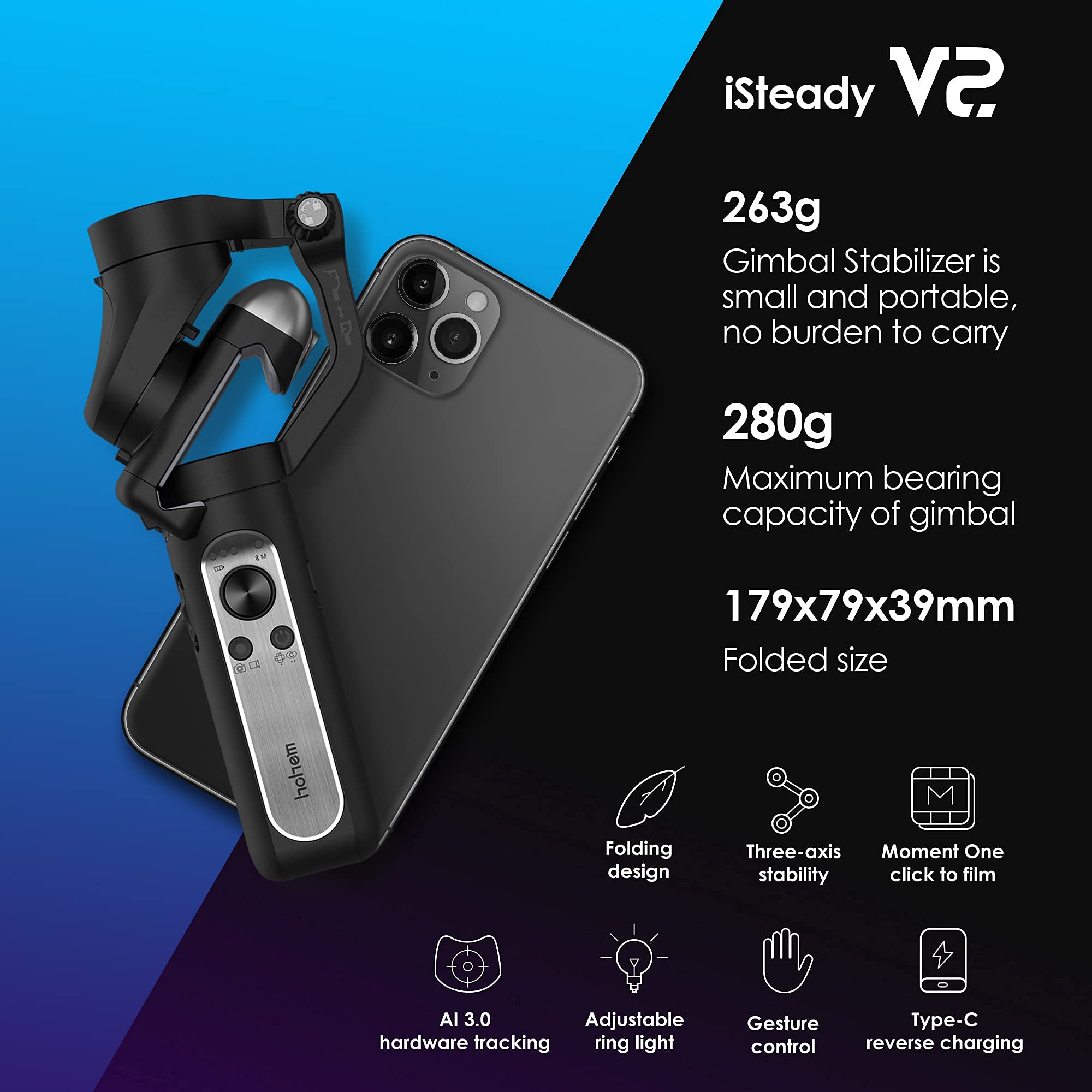 Amazon.co.jp: hohem iSteady V2 スマートフォン用3軸ジンバル iSteady