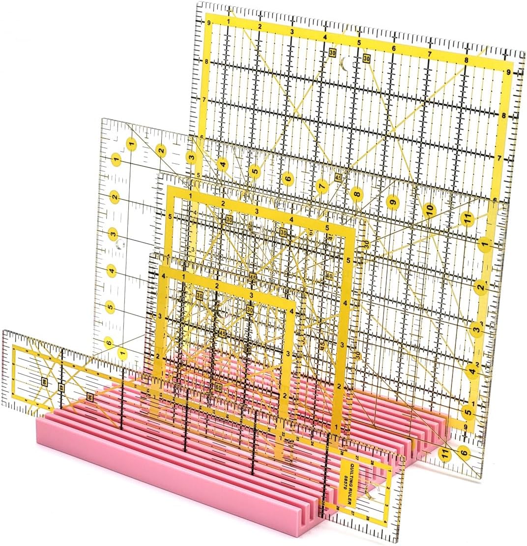 Quilting Ruler Rack - Desktop 20 Slot Ruler Holder Organizer and Storage - Made in USA - Pink
