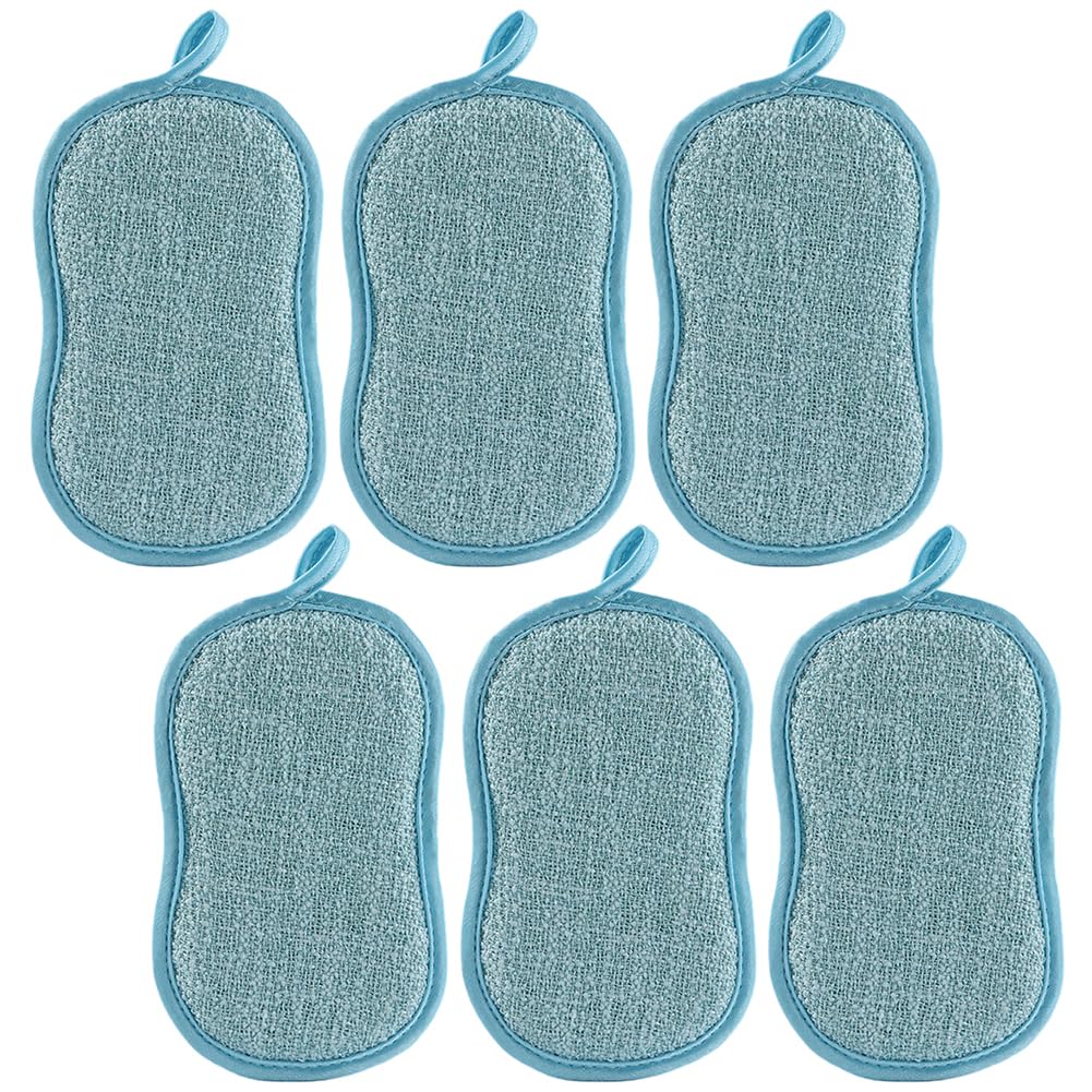 6PCS Reusable Sponges Kitchen Double-Side Microfiber Sponge Non Scratch Microfiber Sponge Scrubber Sponge Scouring Pads Dish Sponge Household Kitchen Cleaning Dishes and Pots