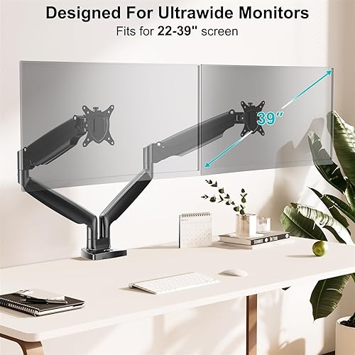 Miniatura 3 de MOUNT PRO Soporte de escritorio para monitor doble para pantalla de computadora ultraancha de 22 a 39 pulgadas, soporta hasta 30.9 libras cada uno,