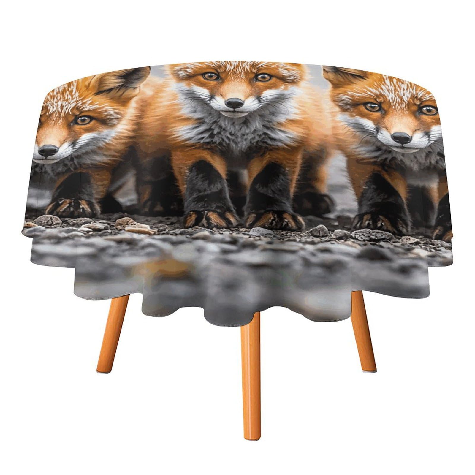 Nappe ronde en polyester à motif renard lavable pour table de terrasse ronde de 178 cm