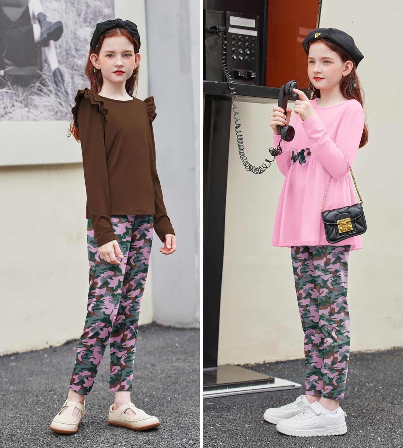 Arshiner Girls Clothes 3 Piece Set Ruffle Shirt Long Sleeve Bowknot Top and Floral Leggings Sets for 2-10 Years - Image 3