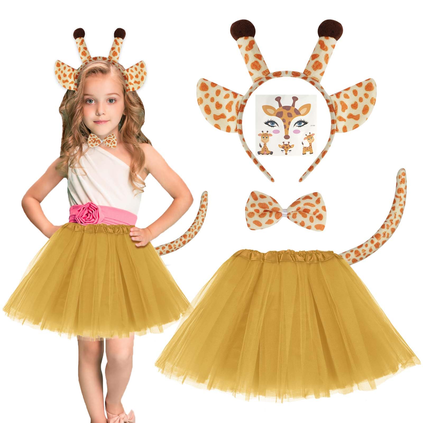 ACWOO Giraffe Costume for Kids, 5 PCS Animal Costume Set with Accessories, Animal Fancy Dress for Kid, Animal Tutu Dress for Kids Girls Carnival Cosplay Christmas Party