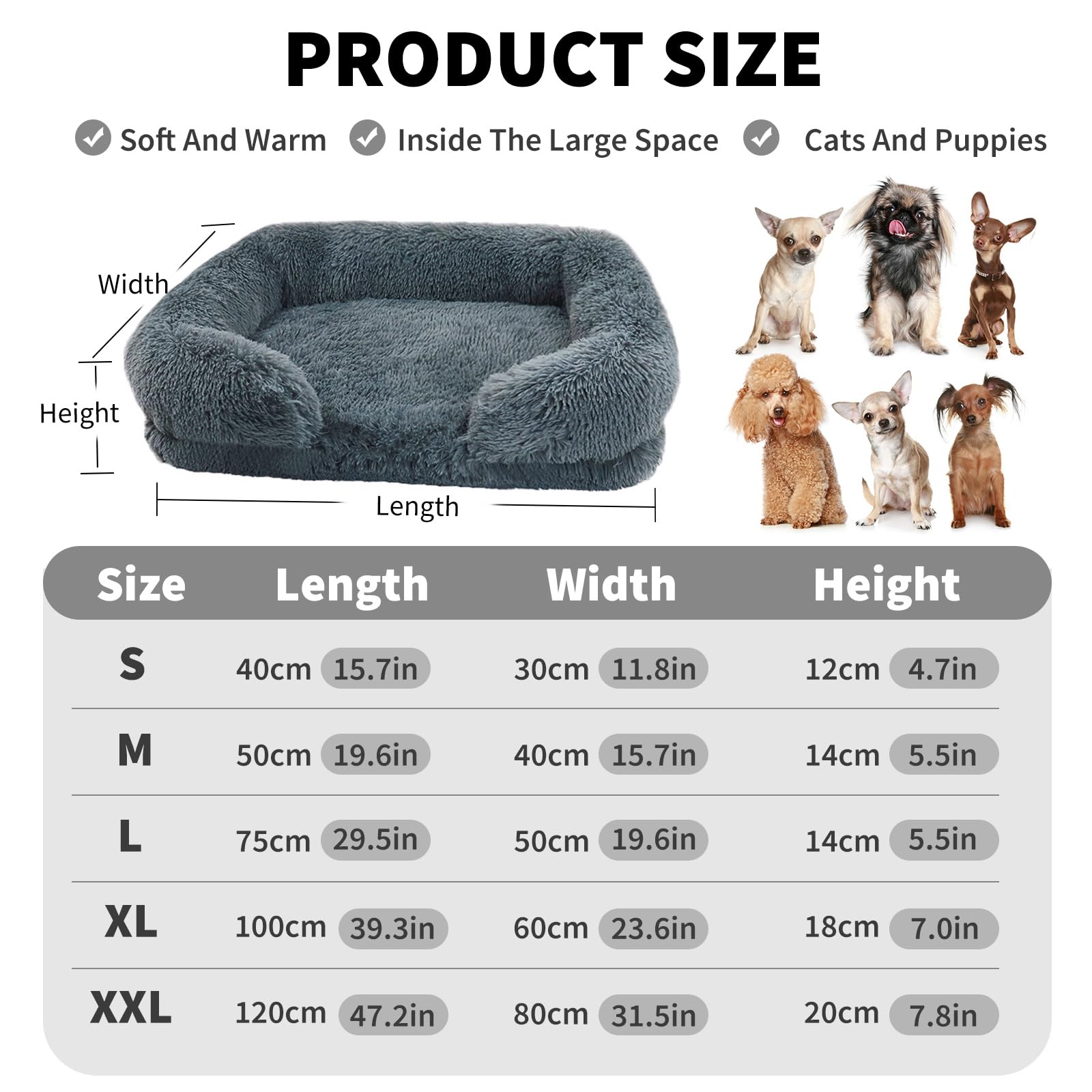 PETCUTE Materassino Cane, Cuccia Invernale Morbida per Cani con Rivestimento in Peluche, Fondo Antiscivolo e Copertura Estraibile - Letto Caldo Lavabile per Animali Domestici XXL-Grigio Scuro