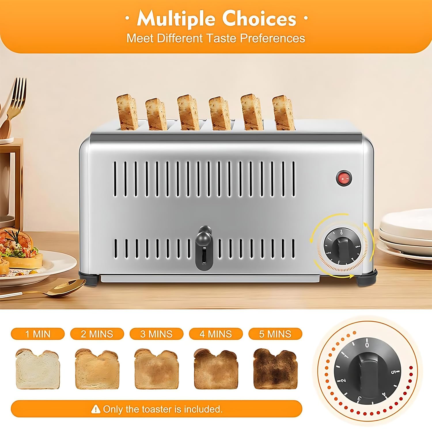 Tostadora De Acero Inoxidable 4, Tostadora Comercial De 2240 W, Ranura Ancha, 5 Niveles De Dorado, Parada Automática, Máquina Para Hornear Pan Con Función De Sincronización, Bandeja Para Migas