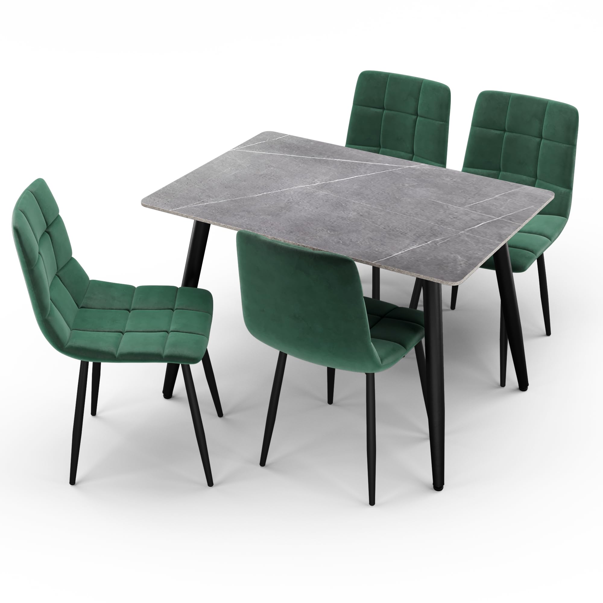 URBNLIVING 120cm Modern Ceramic Top Dining Table & 4 Comfortable Plush Velvet Chairs with Metal Legs Set for Kitchen, Dining Room