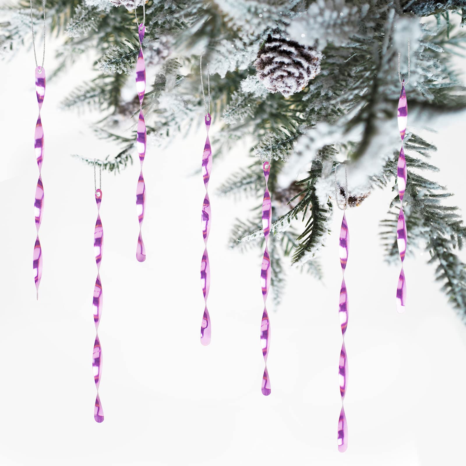 24 PCS Christmas Hanging Ornaments Twisted Aluminum Icicles for Wedding Halloween Holiday Tree Decorations?Shiny 7''?Light Purple?