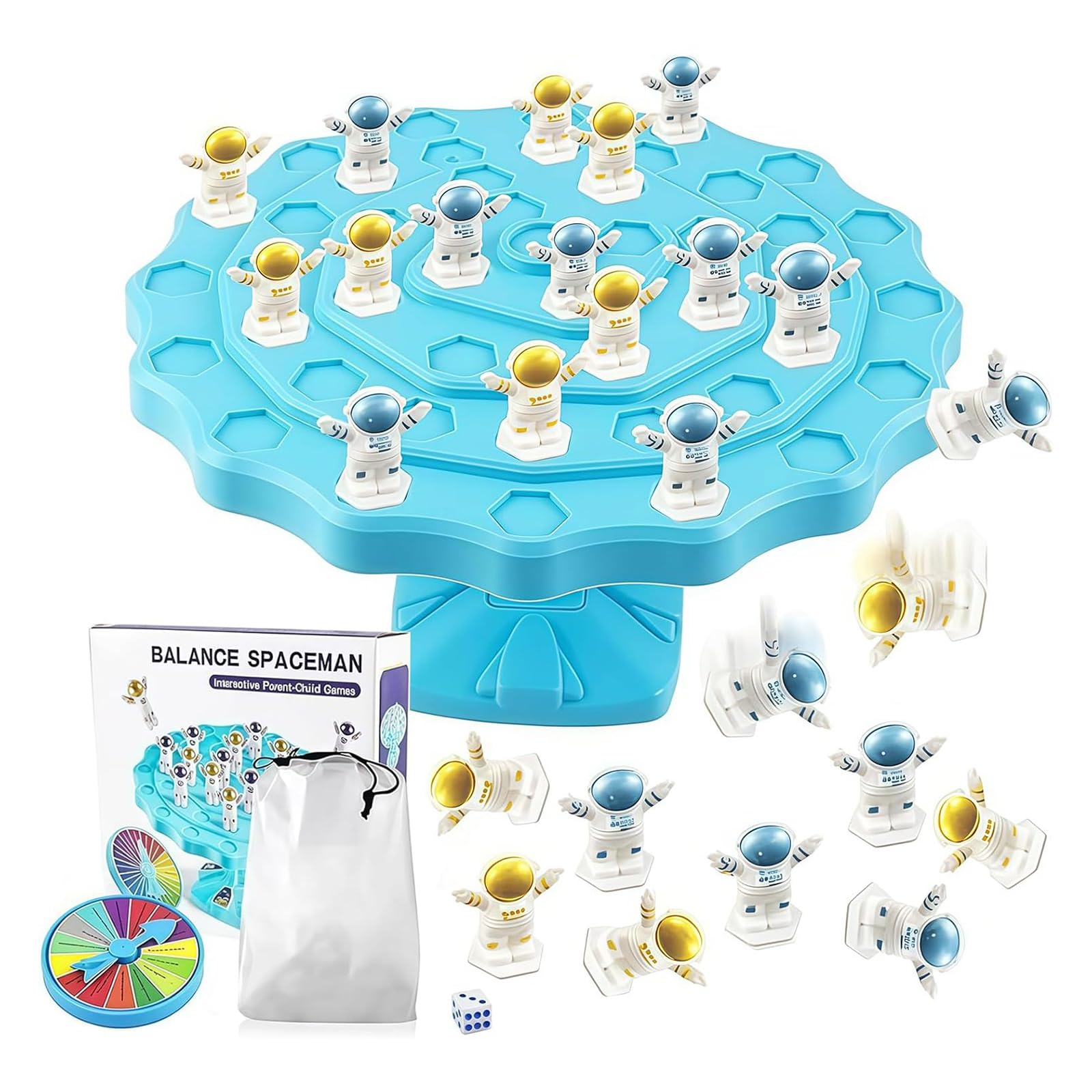 ​Balance Spaceman Board Game for Kids Educational Logic Thinking Training Toy with 60 Astronaut Figures Parent-Child Interactive Tabletop Game with Penalty Wheel and Storage Bag (1Set)