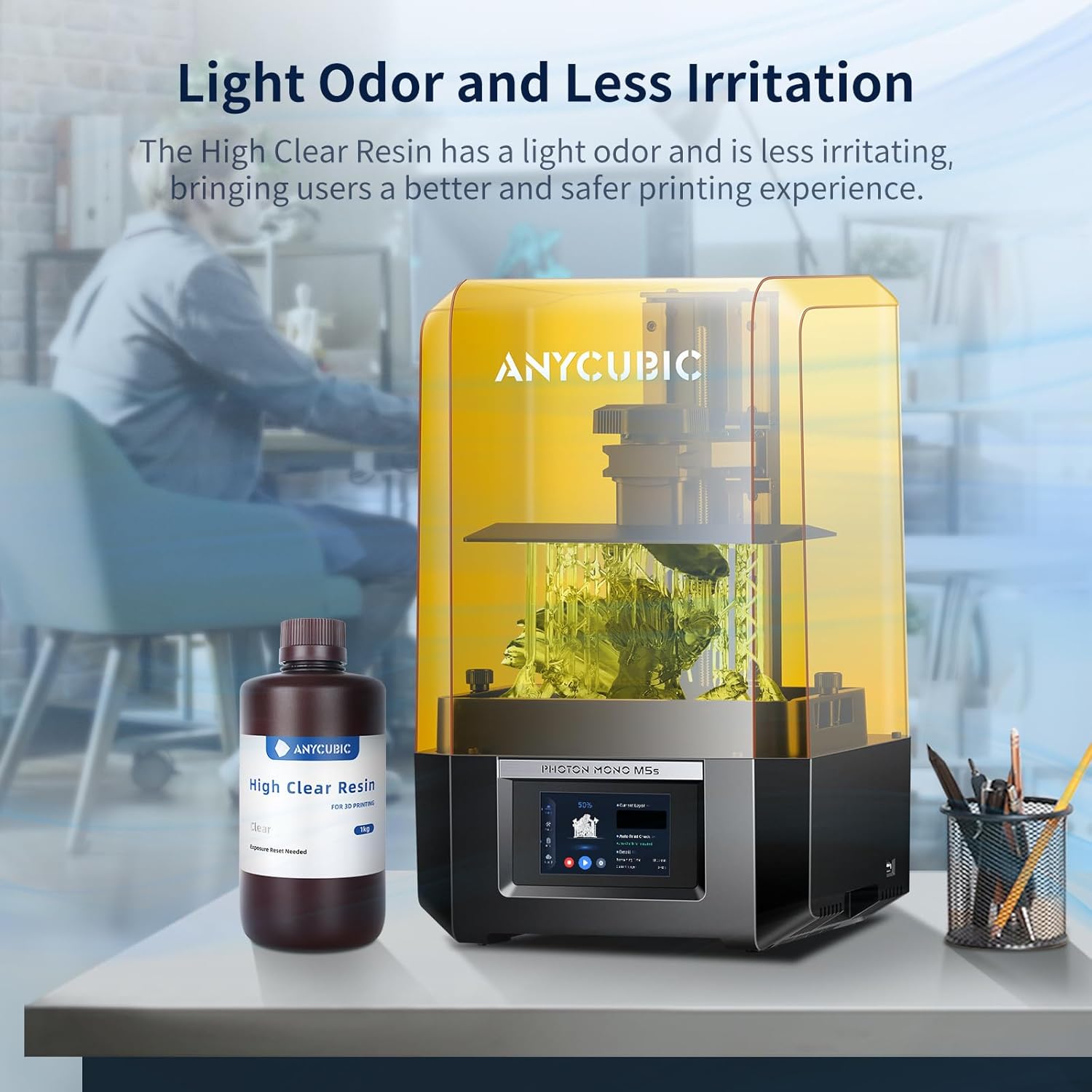 ANYCUBIC High Clear 3D Printer Resin, Resist Yellowing and Highly Transparent, Tough and Resilient, Low Odor 3D Printing Resin, Widely Compatible Resin 3D Printers (High Clear, 2kg)