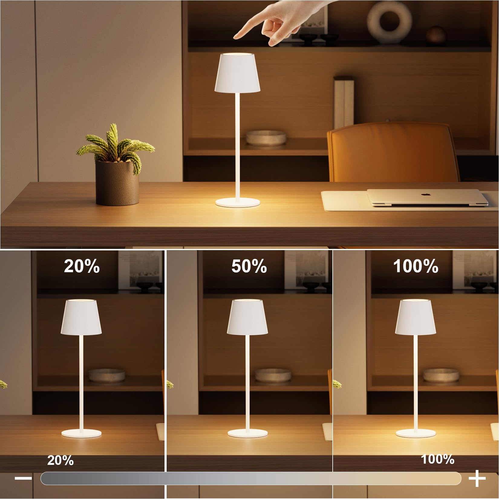 Klighten LED Dimmbare Akku Tischleuchte Weiß, Kabellose Wiederaufladbar Tischlampe Für Innen und Aussen mit USB-C, Warme Lichtfarbe 3000K, Aluminium, IP54 Wasserdichte