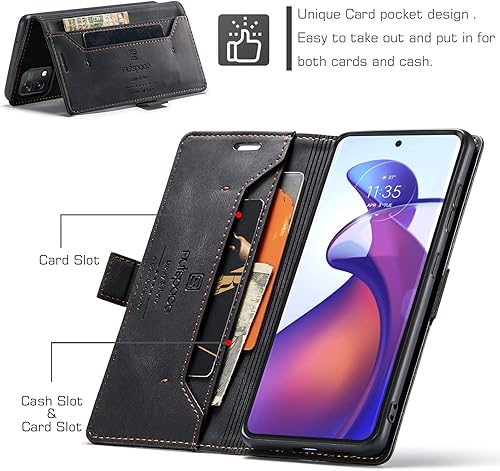 Miniatura 8 de HXY - Funda tipo cartera para Motorola G Stylus 5G 2023, de piel sintética, con tarjeteros, bloqueo RFID, función atril, protección a prueba de