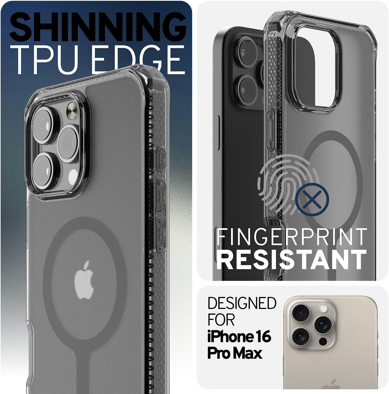 ITSKINS Hybrid R // Vapor Magnetic Matte Protective Phone Case for iPhone 16 Pro Max, Compatible with MagSafe, Slim Military Shockproof Phone Case, Slim Hybrid Cover - Smoke