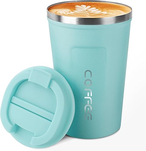 CS COSDDI - Vaso térmico de acero inoxidable de 12 onzas con aislamiento al vacío, taza de viaje de café a prueba de derrames con tapa, para