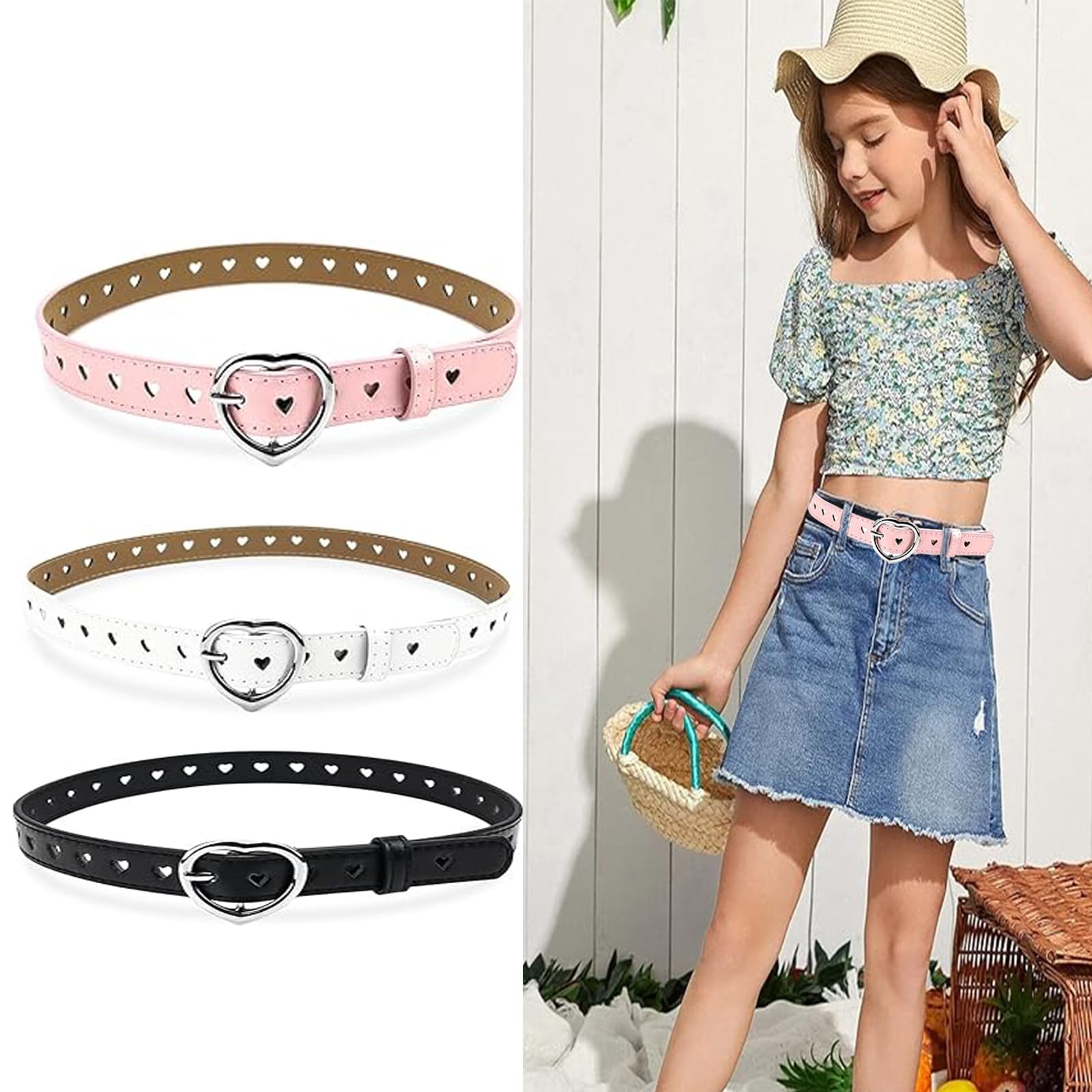 Cinture Per Bambini e Ragazze, Cintura Elastica Sottile, Fibbia a Forma Di Cuore, Adatto Per Abiti, Pantaloni e Giacche