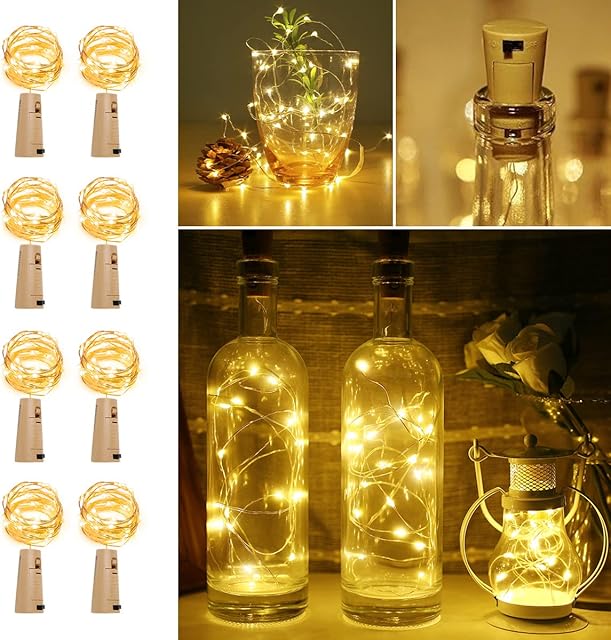 LE Bottle Lights with Cork, 2M 20 LED Cork Lights for Bottles, Warm White Fairy Lights Battery Operated, 8 Pack LED Bottle Light for Gin, Wine, Table Decorations, Party, Girls Bedroom and More