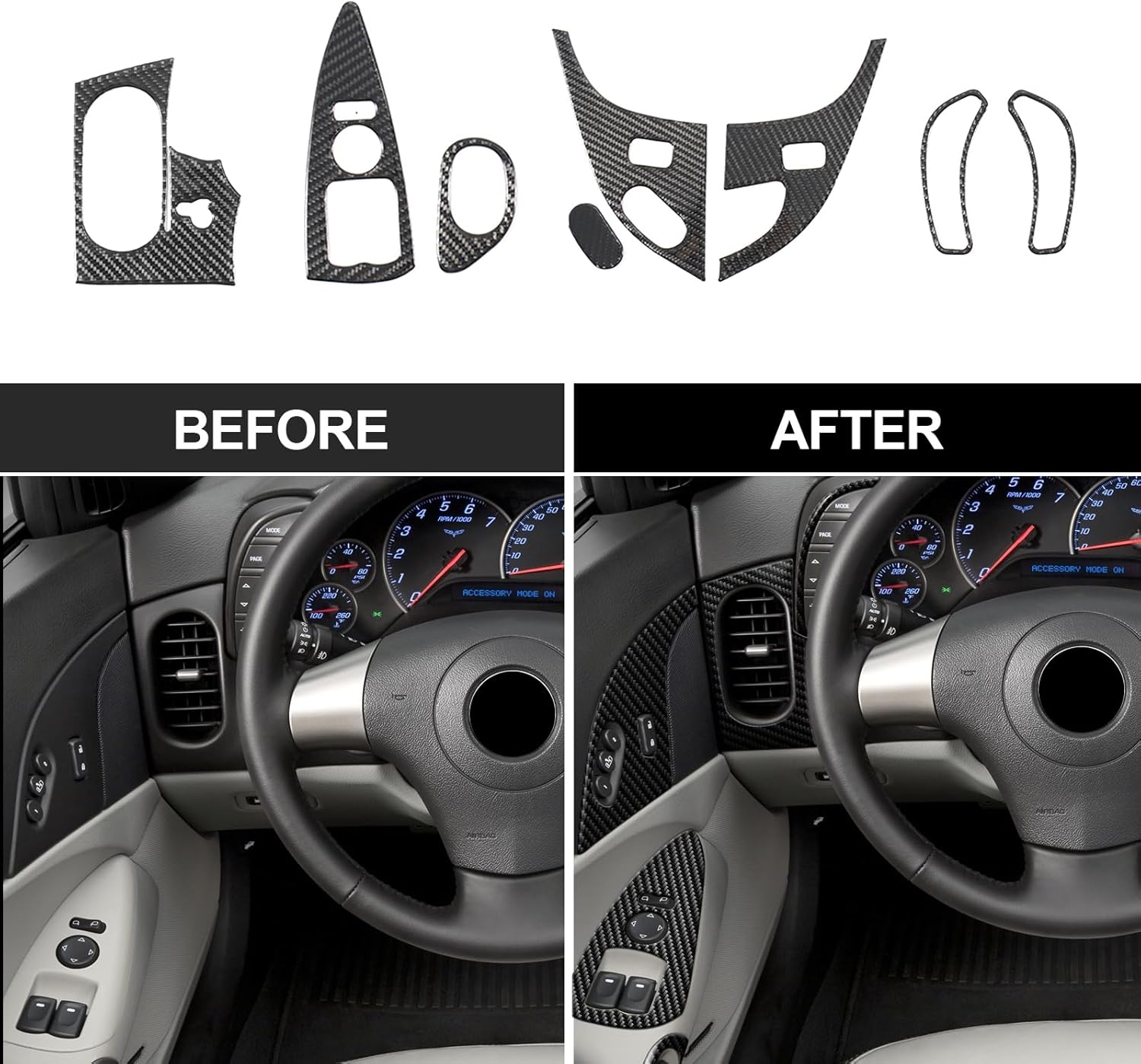 21PCS Real Carbon Fiber Interior Trim Kit Compatible with Corvette C6 2005-2013, Interior Decor Sticker Accessories