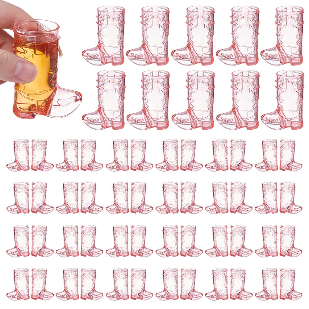 UNICRAFTALE 40Pcs Cowboy Boot Shot Glasses Decor Mini Plastic Western Cowboys Cups Cute Light Coral Reusable Cups for Wedding Decorations Western Cowboy Hen Theme Party Supplies 49x32.5x64mm