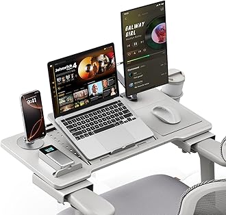 Newtral Home Office Laptop Desk for T-Shape Office Chair, Adjustable Portable Table Tray with Wrist Rest, Mouse Pad and Cup Holder, Stand for Working, Writing and Gaming (Grey, Standard)