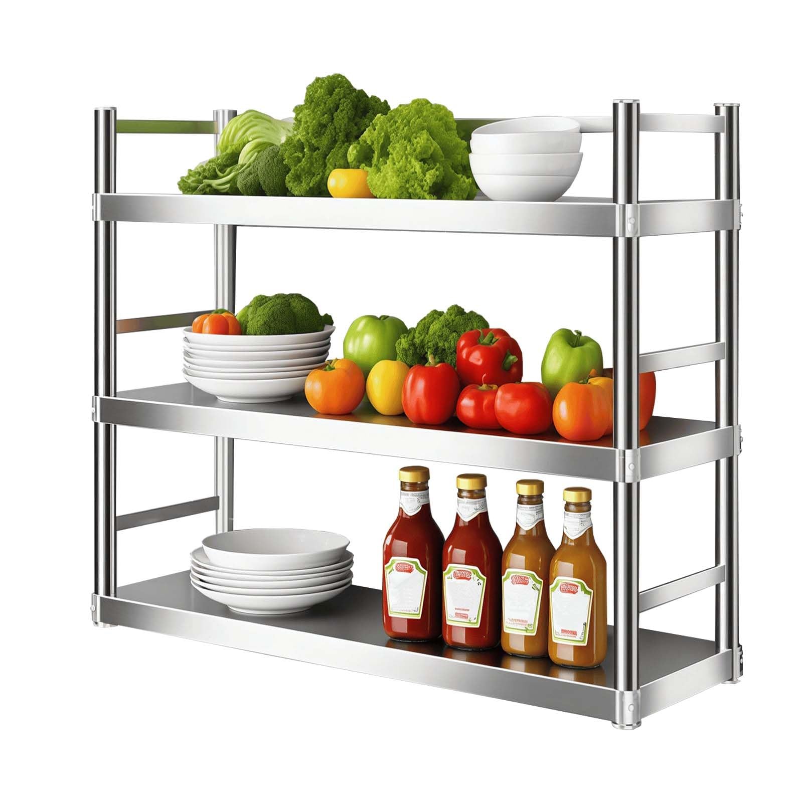 Étagère de rangement murale à 3 niveaux inox garde-manger épices cuisine
