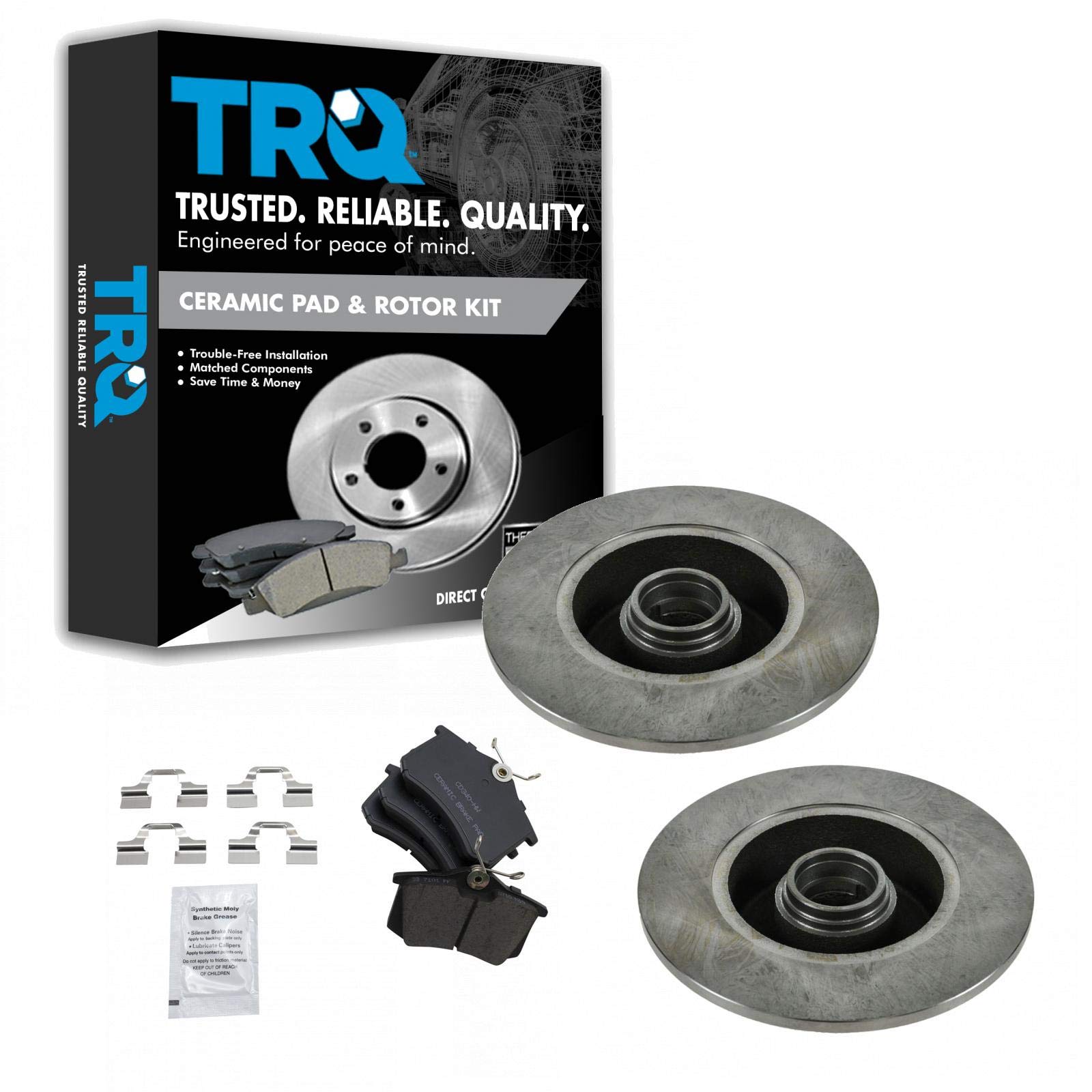 TRQ Rear Brake Pad and Rotor Set Ceramic Vented Rotors Compatible with 2002 Audi A4