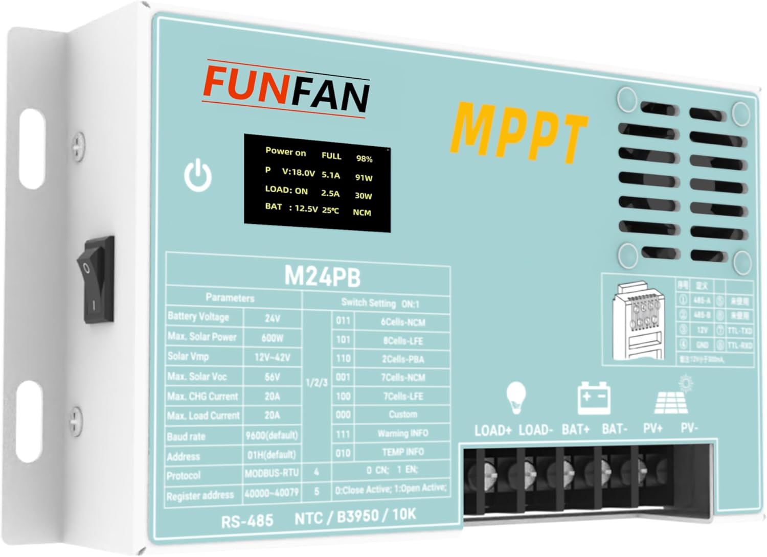Solar Charge Controller 12v, 20A MPPT Charge Controller with Bluetooth, Solar Panels Controllers for Lead-Acid Battery, Adjustable LCD Display